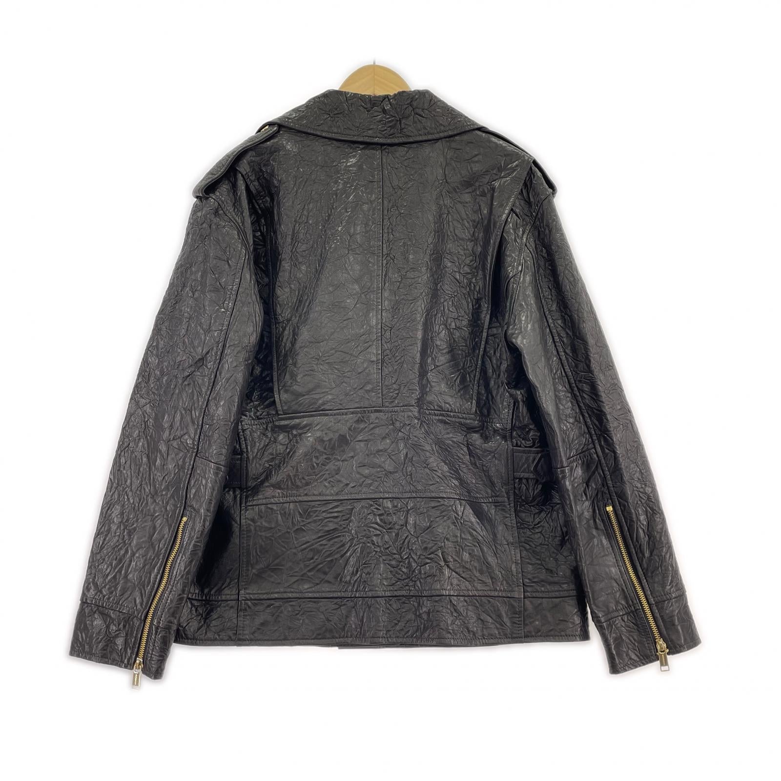 ライダースジャケット Oversized Crinkled Leather Moto Jacket M M ブラック