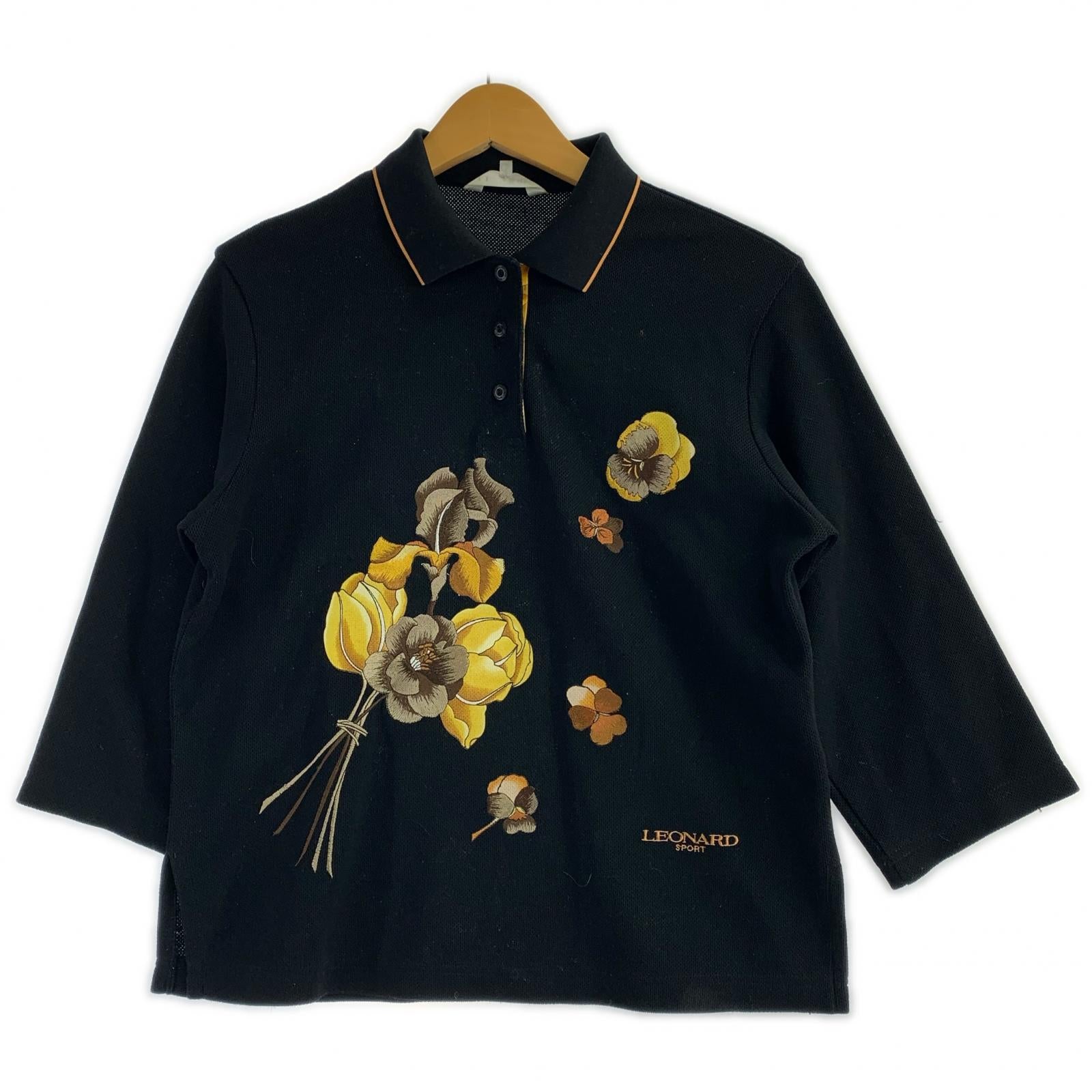 ポロシャツ SPORT 花柄 黒 (M) M ブラック