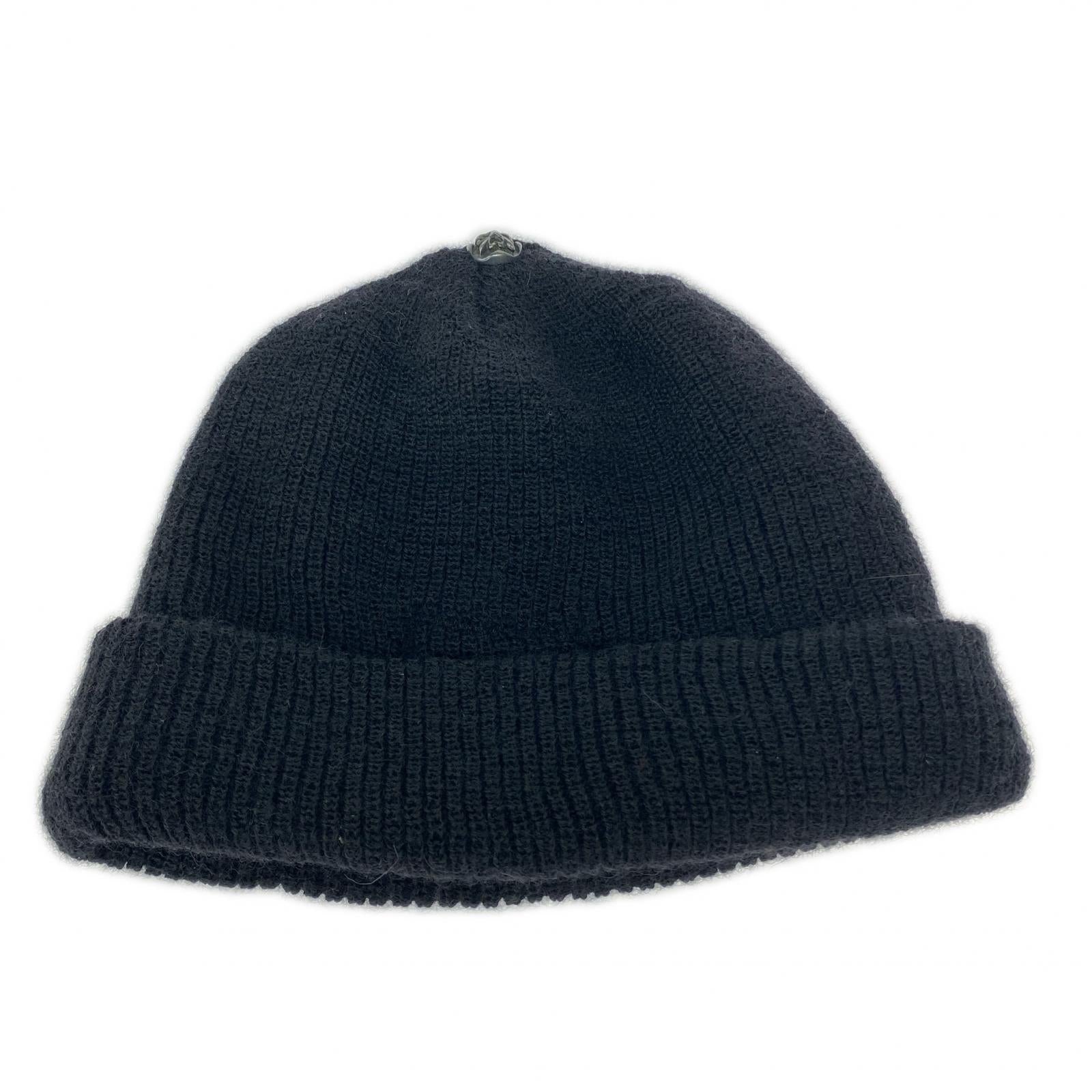 ニットキャップ A＆G レザーフレアパッチ ウールニットキャップ 黒 ブラック