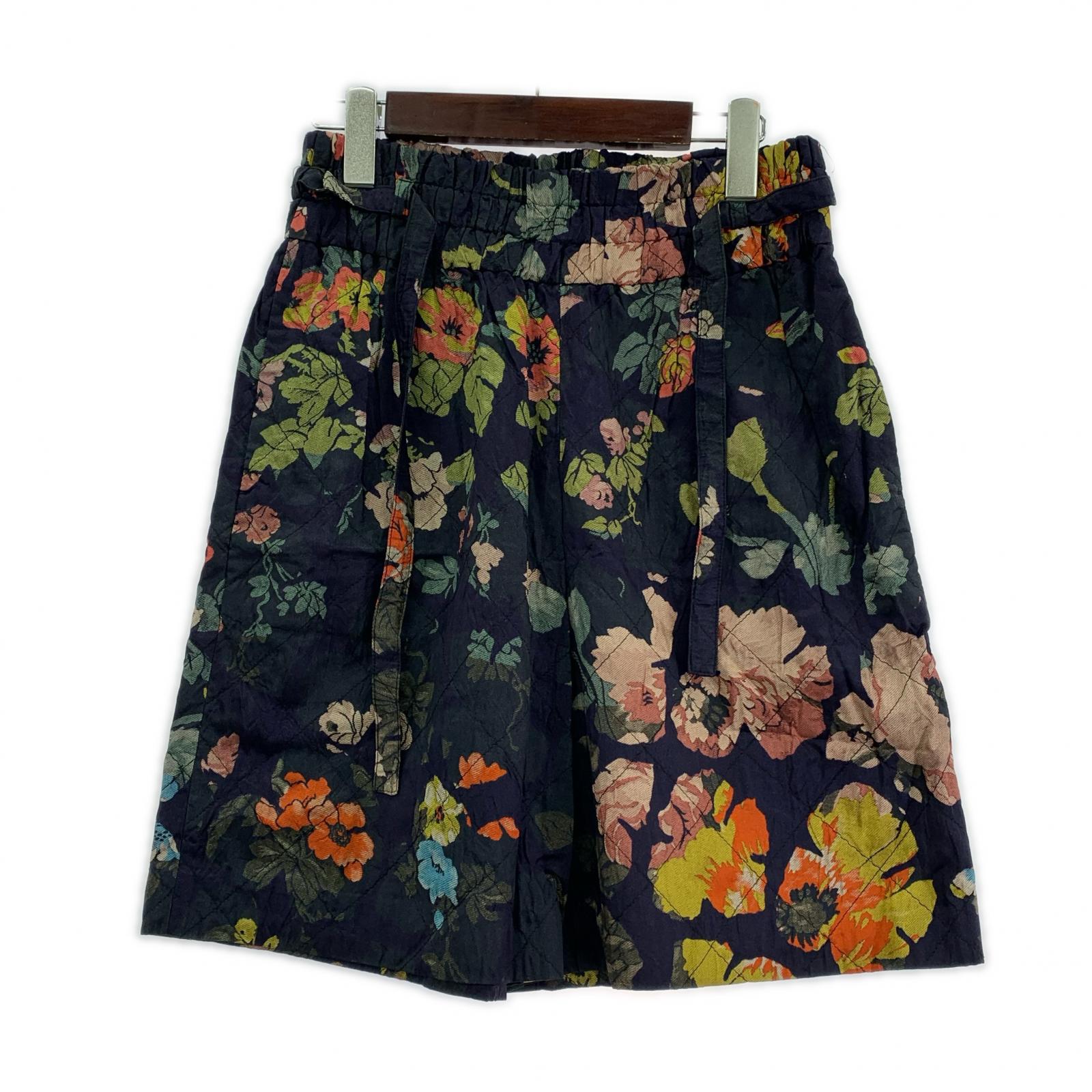 ショートパンツ DRIES VAN NOTEN フラワープリント キルティングショーツ 36 36 ネイビー