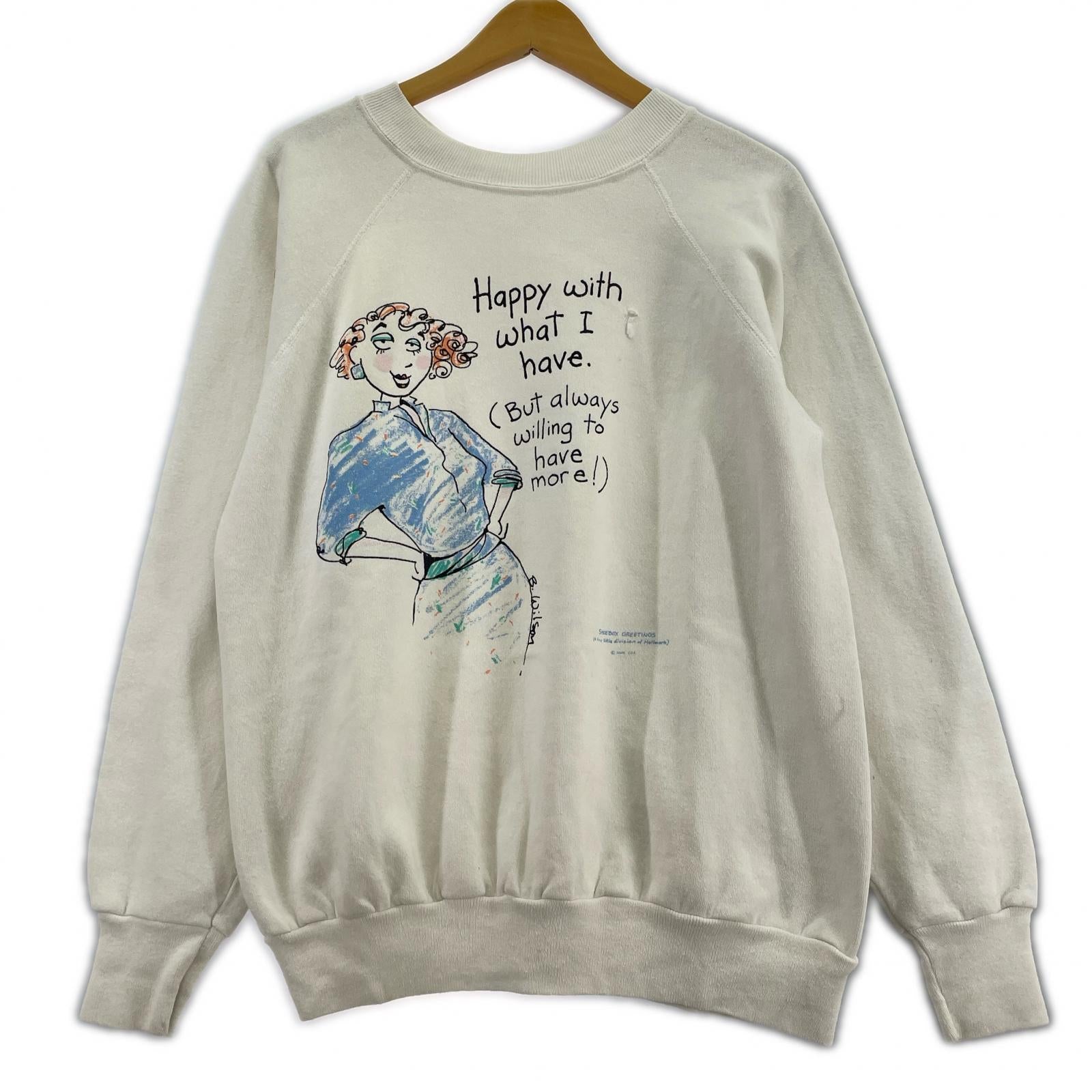 スウェット 80s USA製 SHOEBOX GREETINGS ラグラン (L) 白 L ホワイト