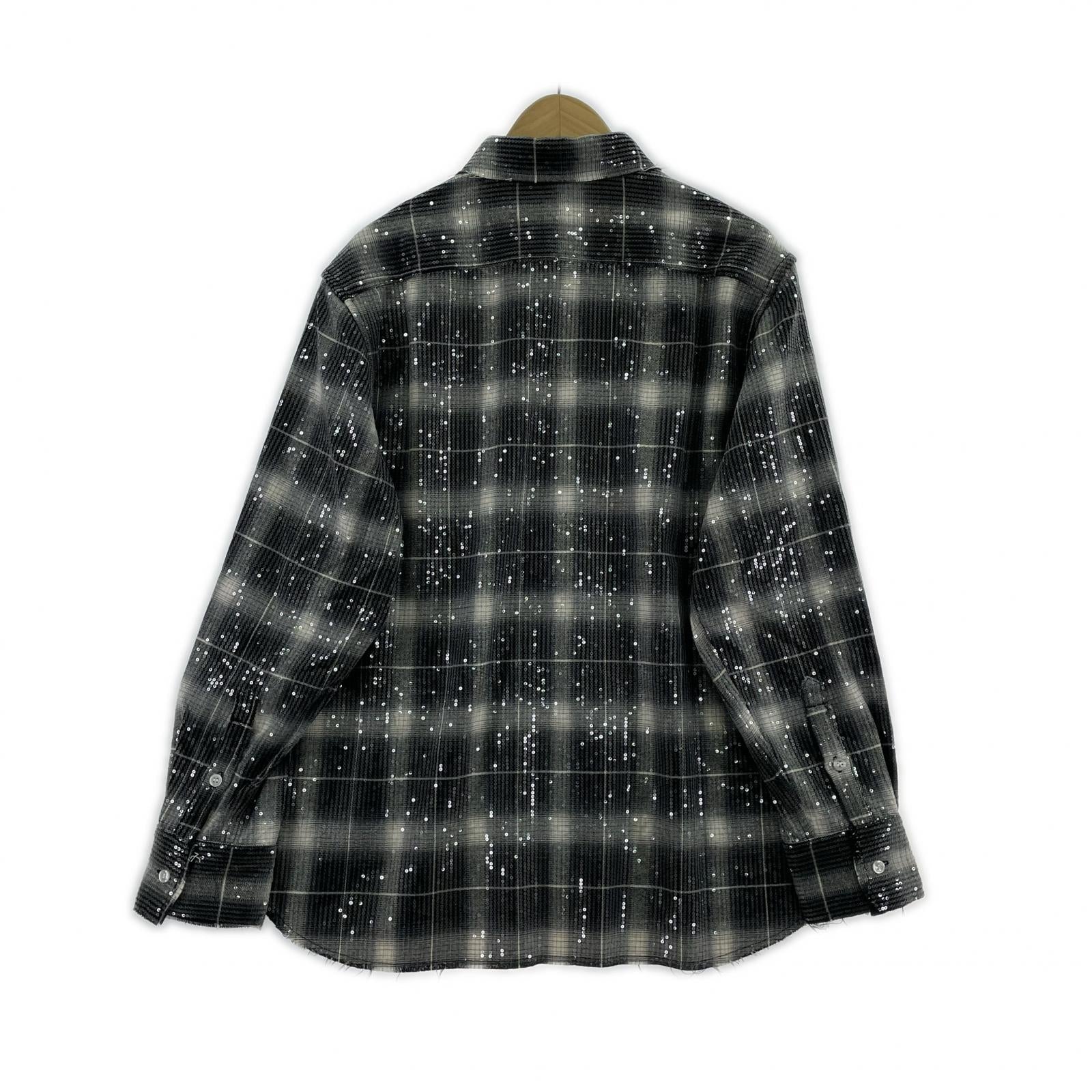 長袖シャツ AFB SPANGLE SHIRTS スパンコールチェックシャツ M 黒 M ブラック