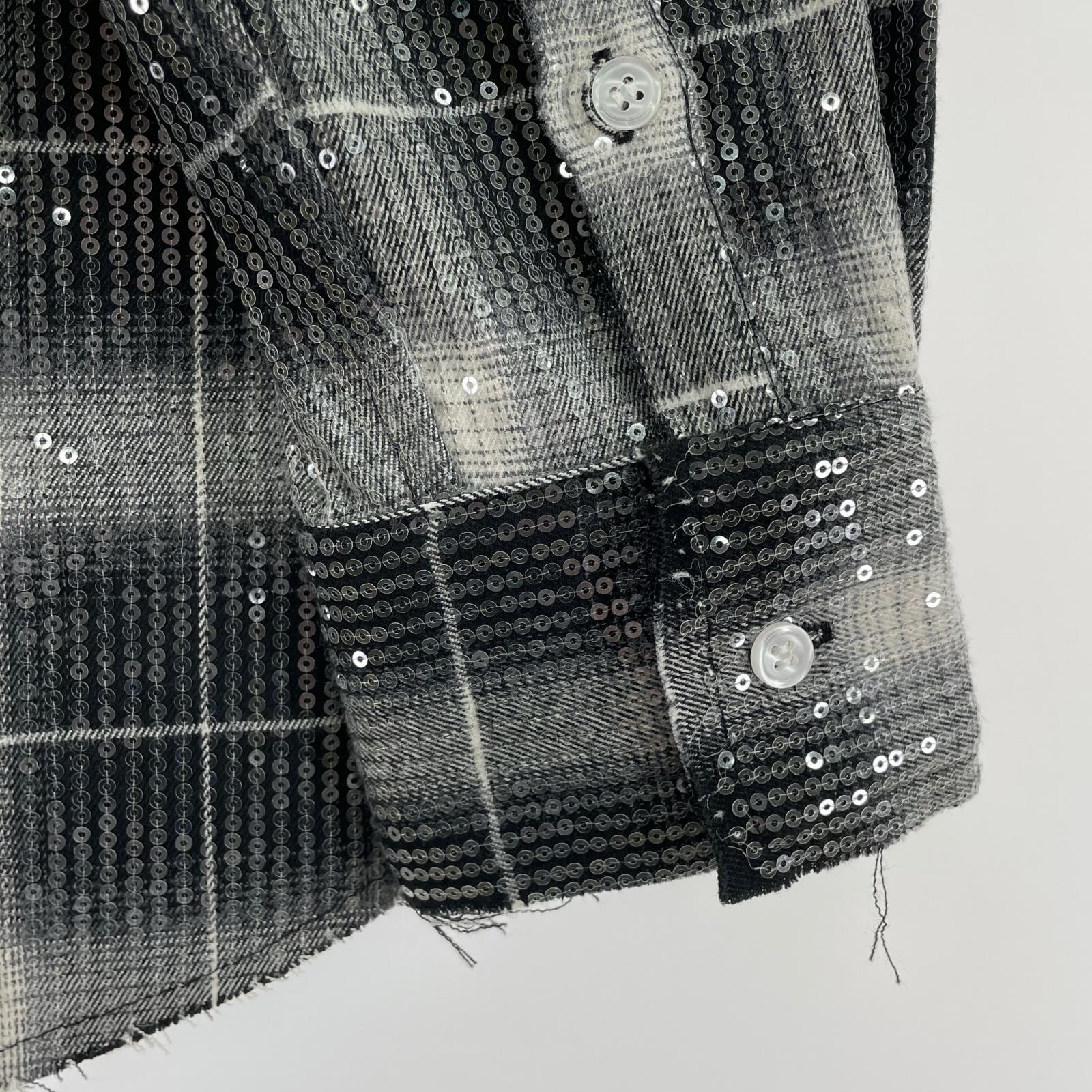 長袖シャツ AFB SPANGLE SHIRTS スパンコールチェックシャツ M 黒 M ブラック