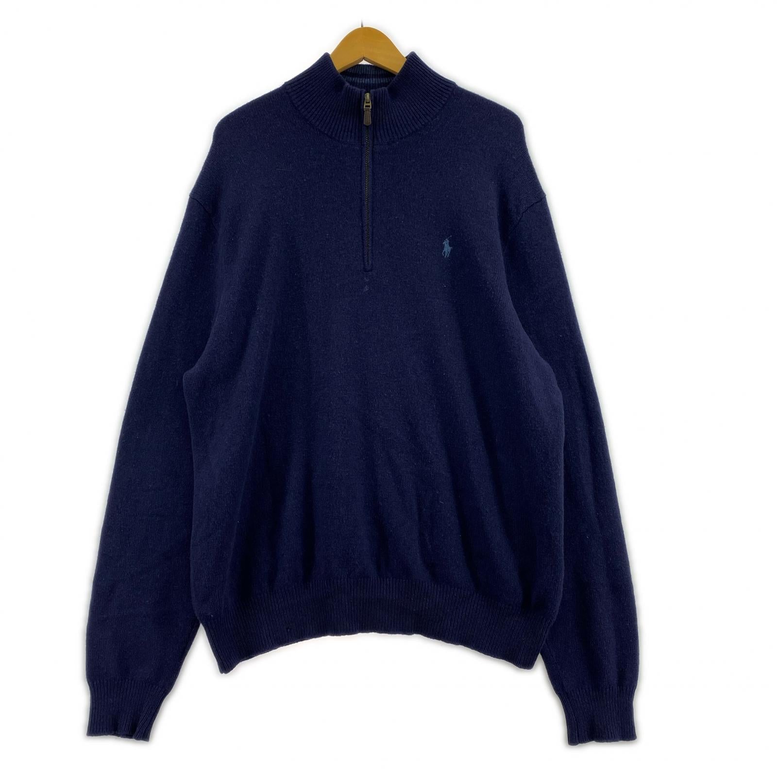 ニット カシミヤ昆 ハーフジップ ニット 紺 XL ネイビー