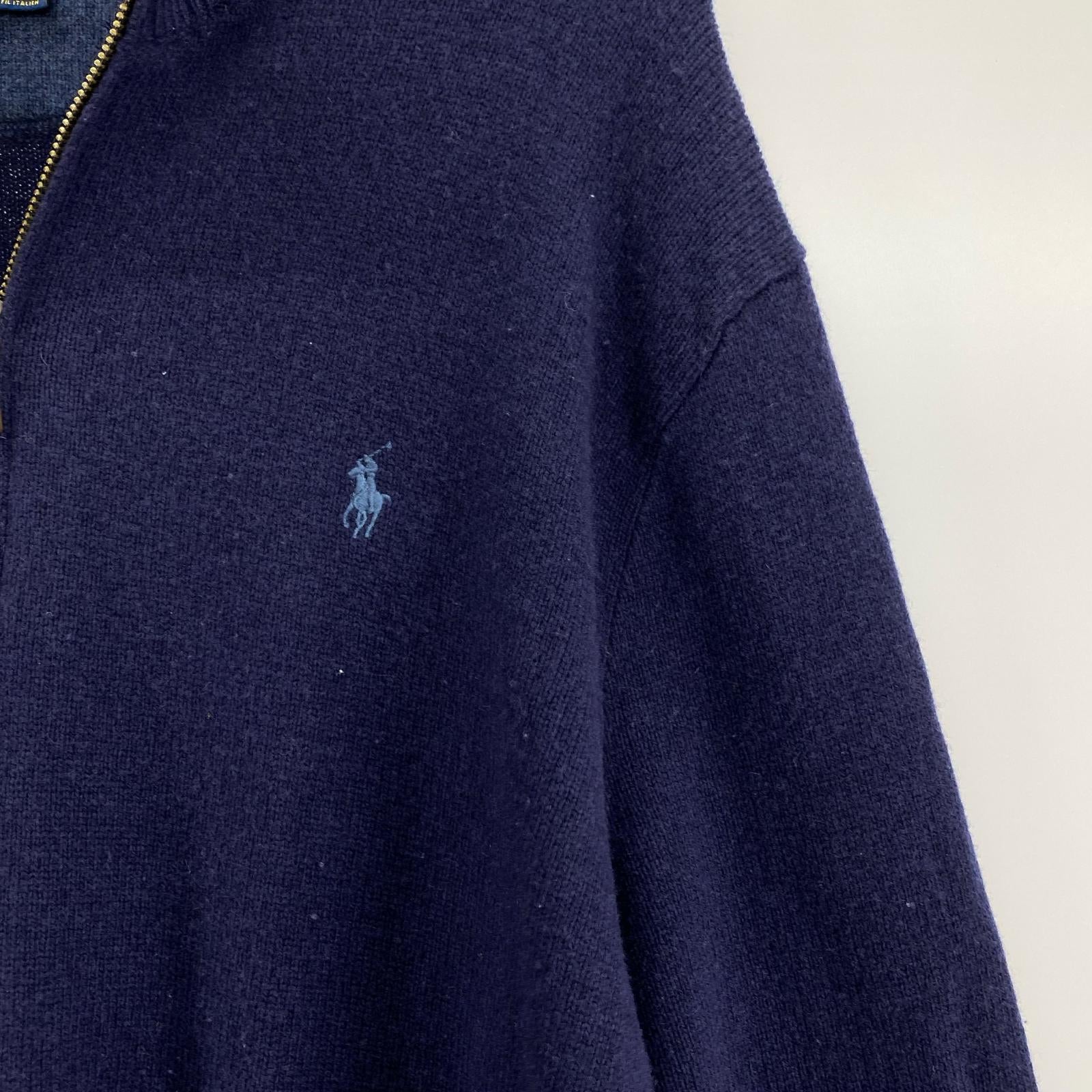 ニット カシミヤ昆 ハーフジップ ニット 紺 XL ネイビー