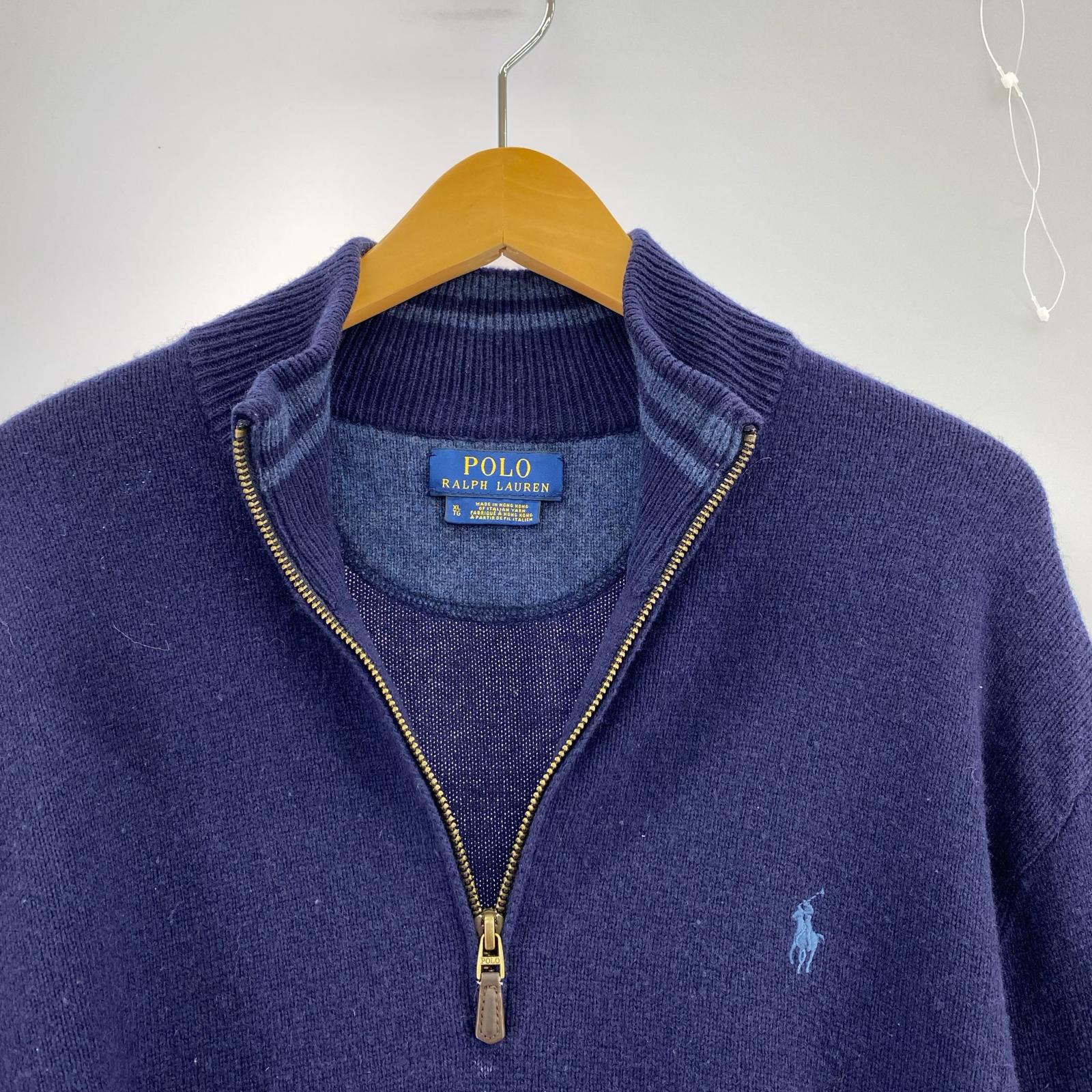 ニット カシミヤ昆 ハーフジップ ニット 紺 XL ネイビー