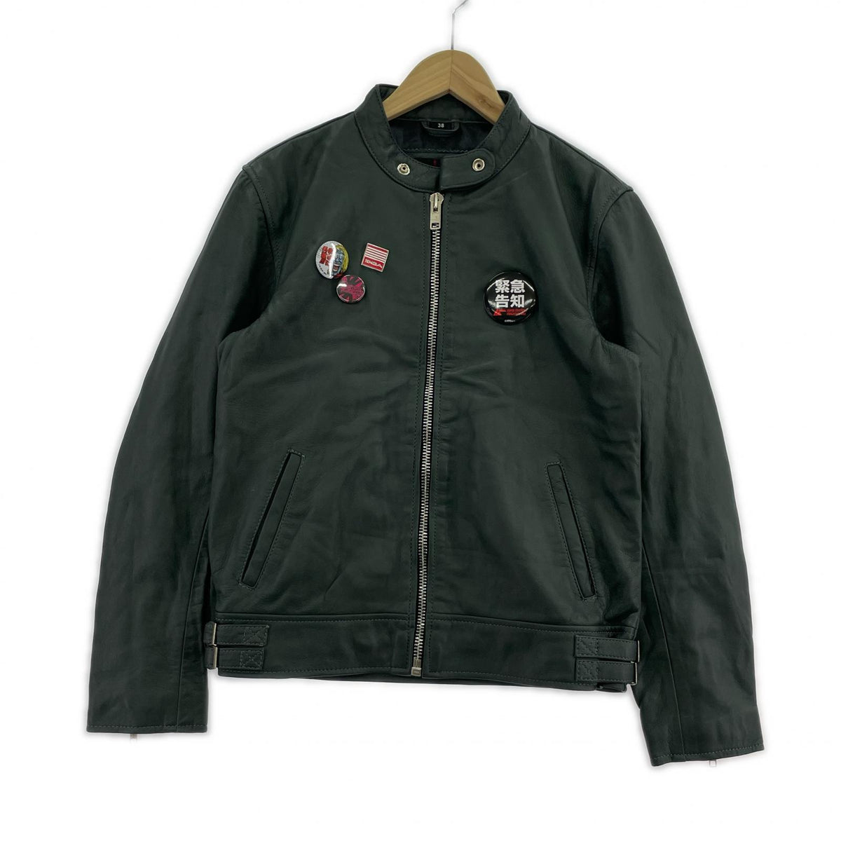ジャケット BLACK MARKET シープスキン シングルライダースジャケット 38 緑 38 グリーン