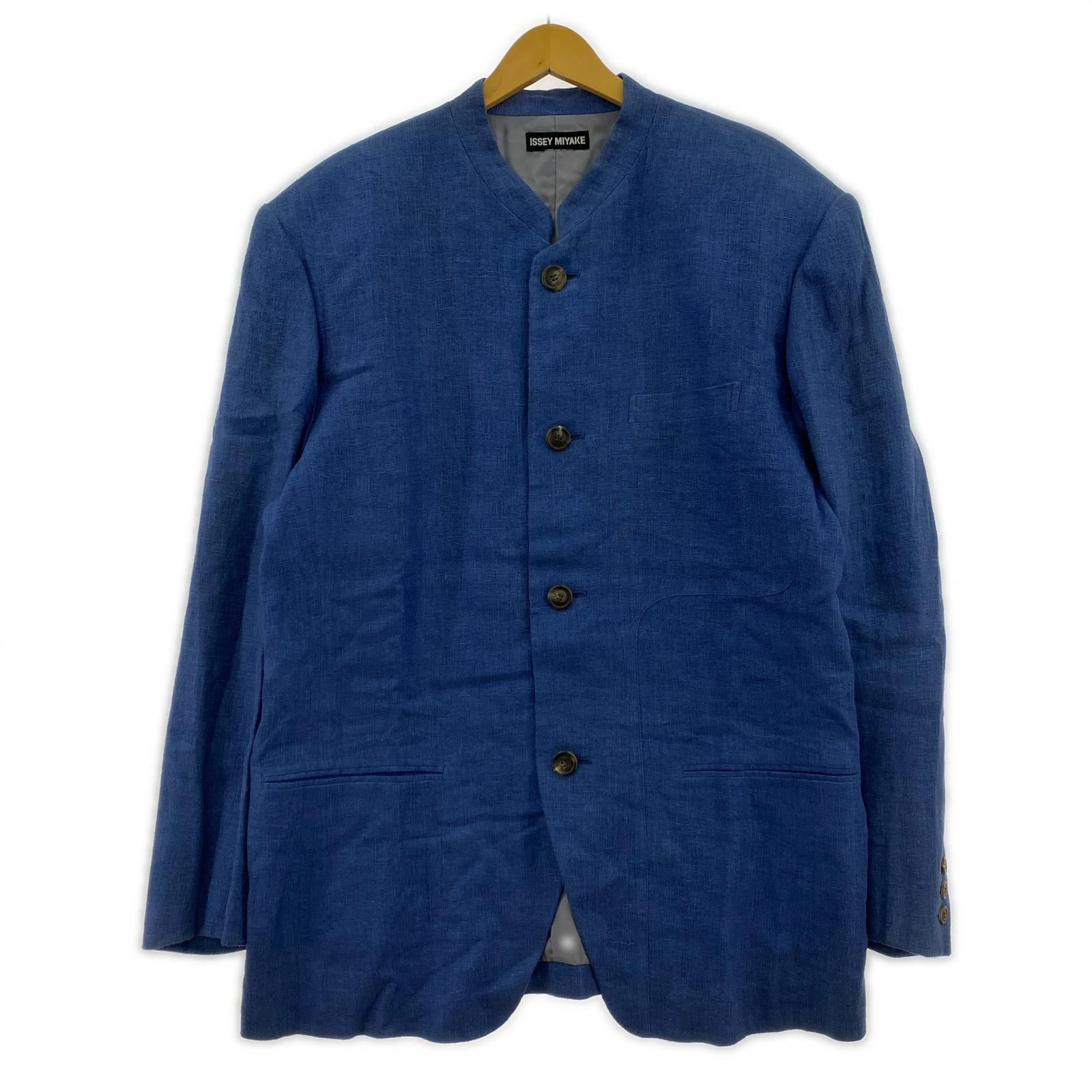 ジャケット ISSEY MIYAKE インディゴリネンマオカラージャケット XL インディゴ