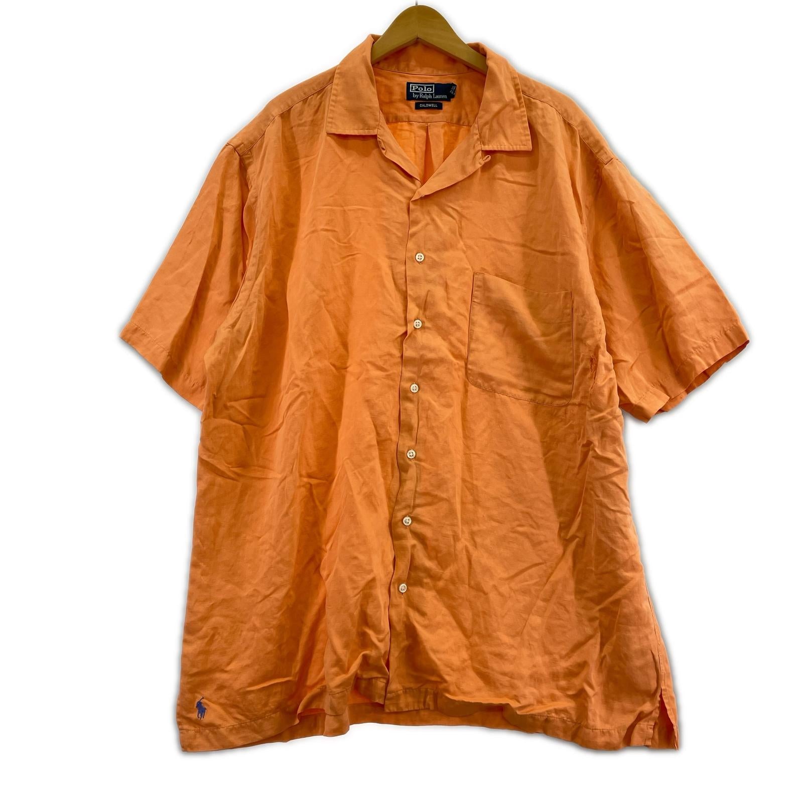 半袖シャツ 90s CALDWELL シルクリネンシャツ XLT ORN オレンジ