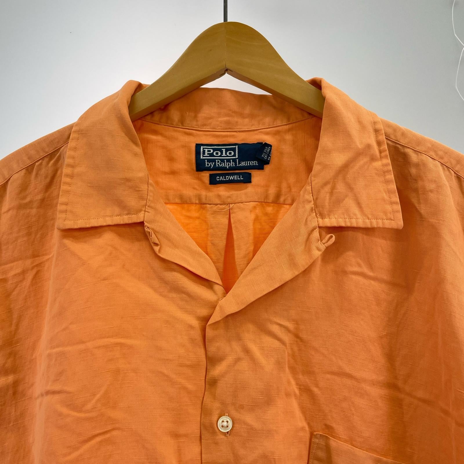 半袖シャツ 90s CALDWELL シルクリネンシャツ XLT ORN オレンジ