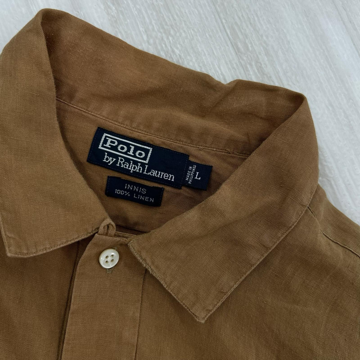 半袖シャツ 90s INNIS ﾘﾈﾝ ﾌﾟﾙｵｰﾊﾞｰｼｬﾂ 茶 (L) L ブラウン