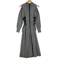 ワンピース レースアップバイカラーニットワンピース/GRY グレー