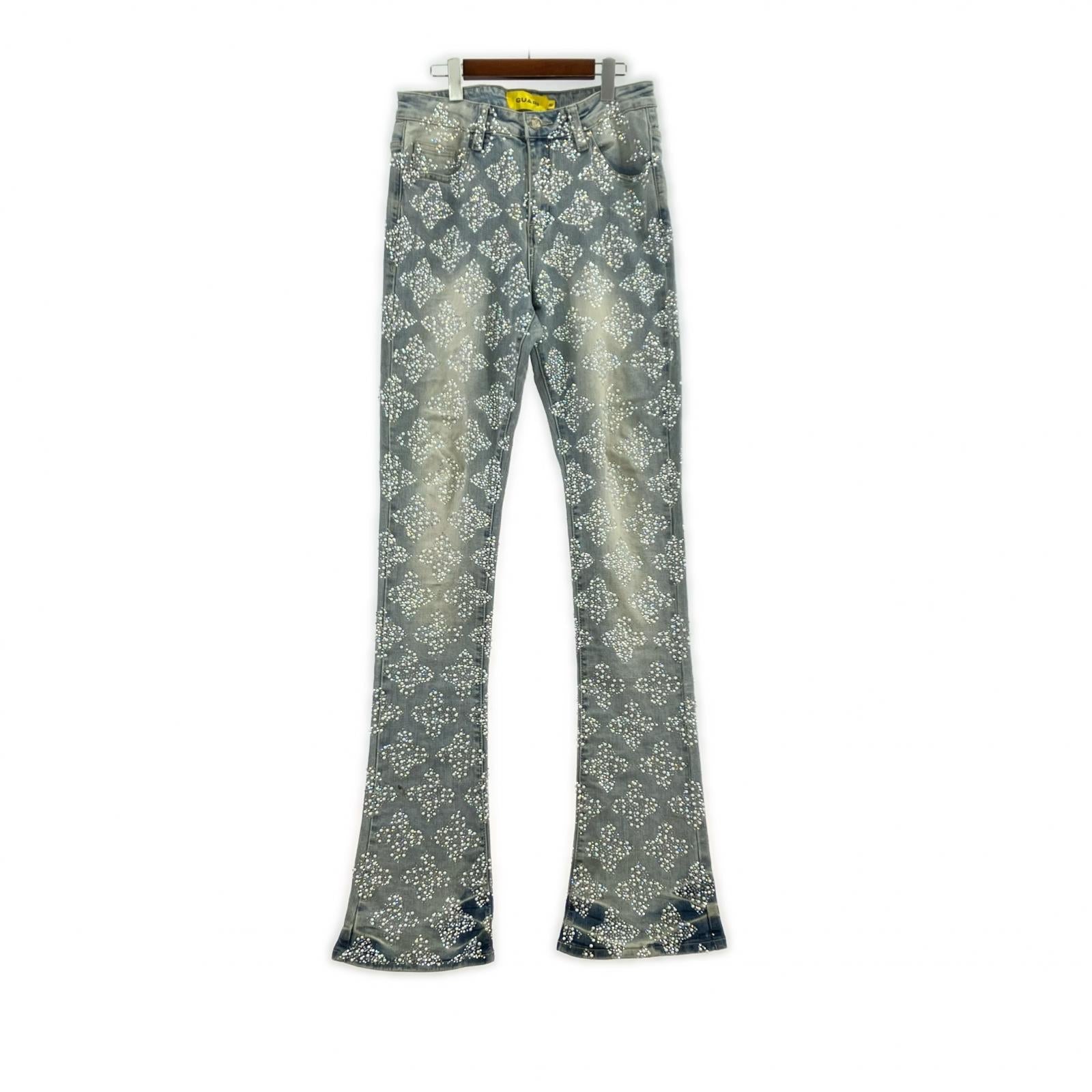 デニムパンツ GUAPI Aqua Blue Embellished Denim V4 水色