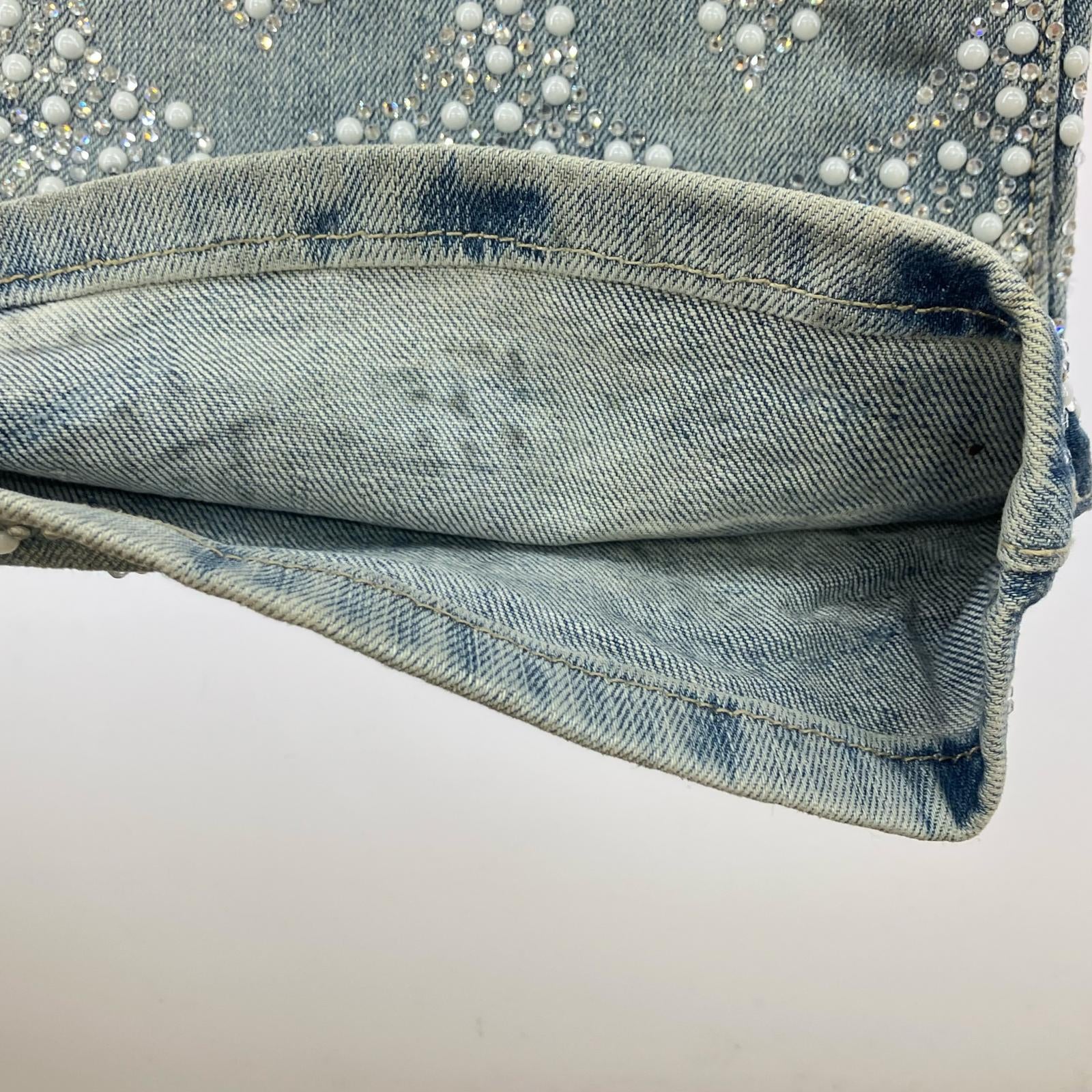 デニムパンツ GUAPI Aqua Blue Embellished Denim V4 水色