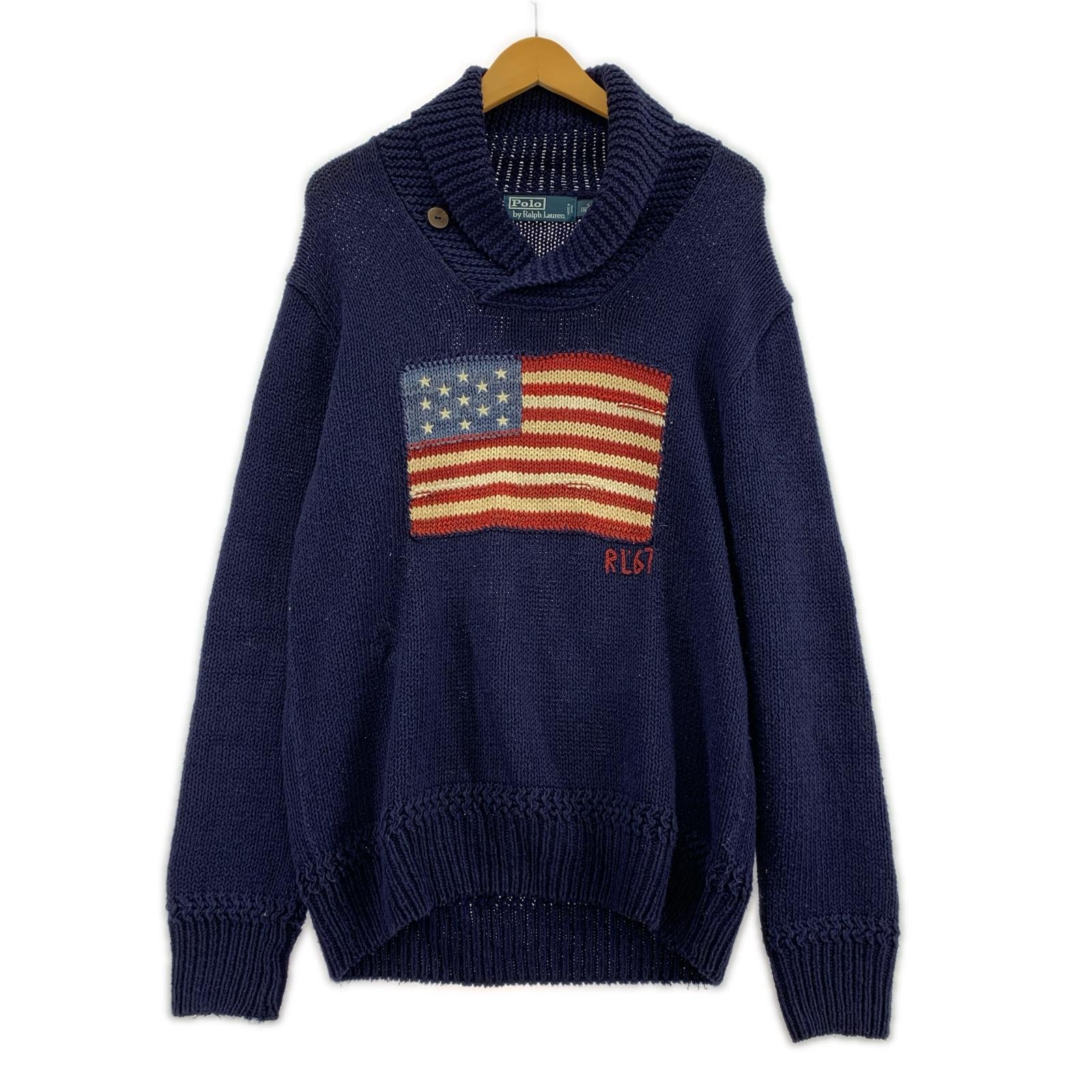 ニット POLO RALPH LAUREN 星条旗 ニット 紺 (S) S ネイビー