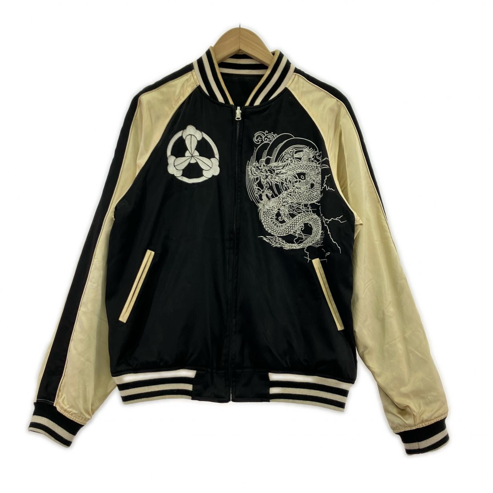 ブルゾン 絡繰魂 鬼龍刺繍 レーヨンスカジャン M ブラック