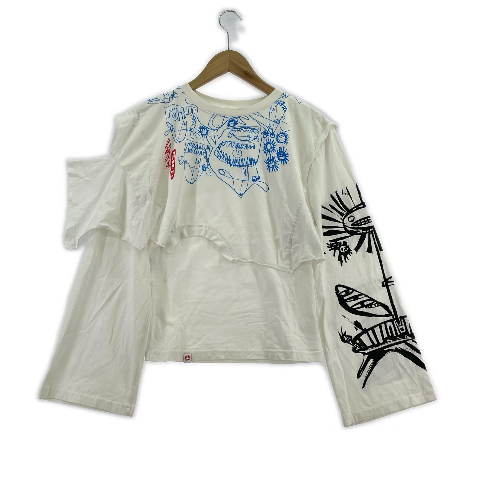 長袖Ｔシャツ Charles Jeffrey Loverboy レイヤードデザイン プリントカットソー XS ホワイト ホワイト