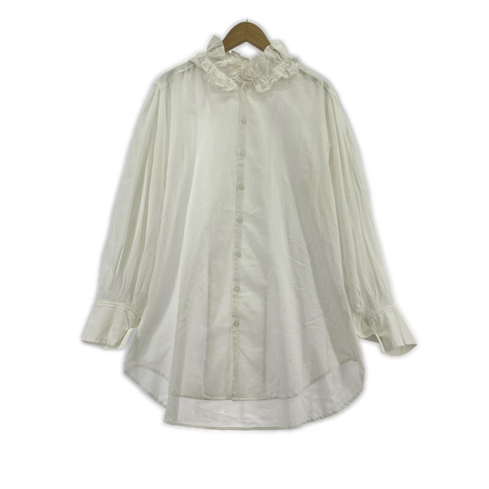 長袖シャツ cotton frill coller shirts WHT ホワイト