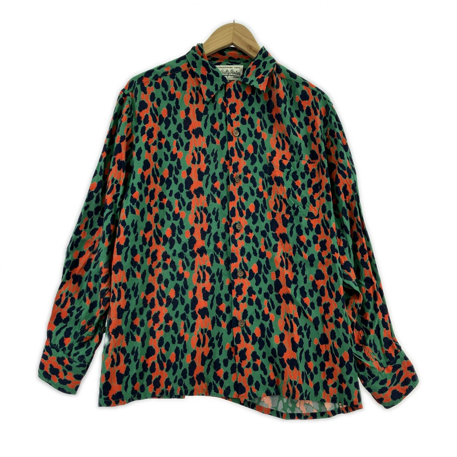 長袖シャツ WACKO MARIA LEOPARD HAWAIIAN SHIRT LS レオパードアロハシャツ M グリーン M グリーン