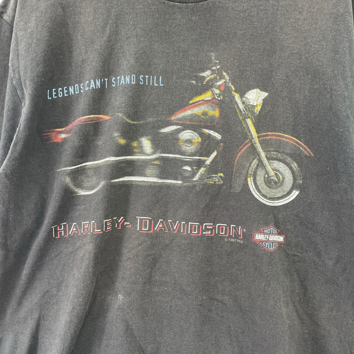 半袖Ｔシャツ 90s USA製 HARLEY-DAVIDSON バイクプリント (L) L ブラック