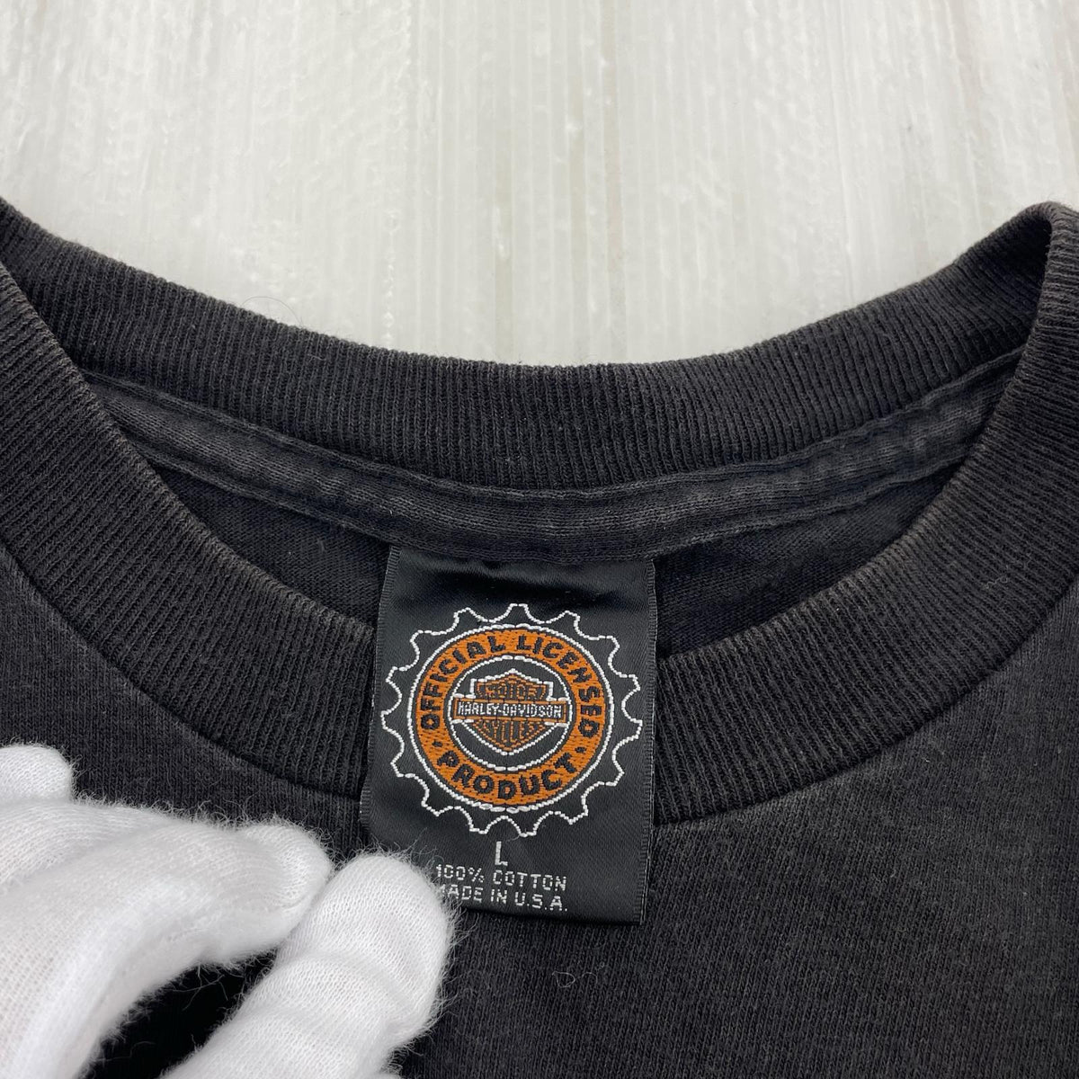 半袖Ｔシャツ 90s USA製 HARLEY-DAVIDSON バイクプリント (L) L ブラック