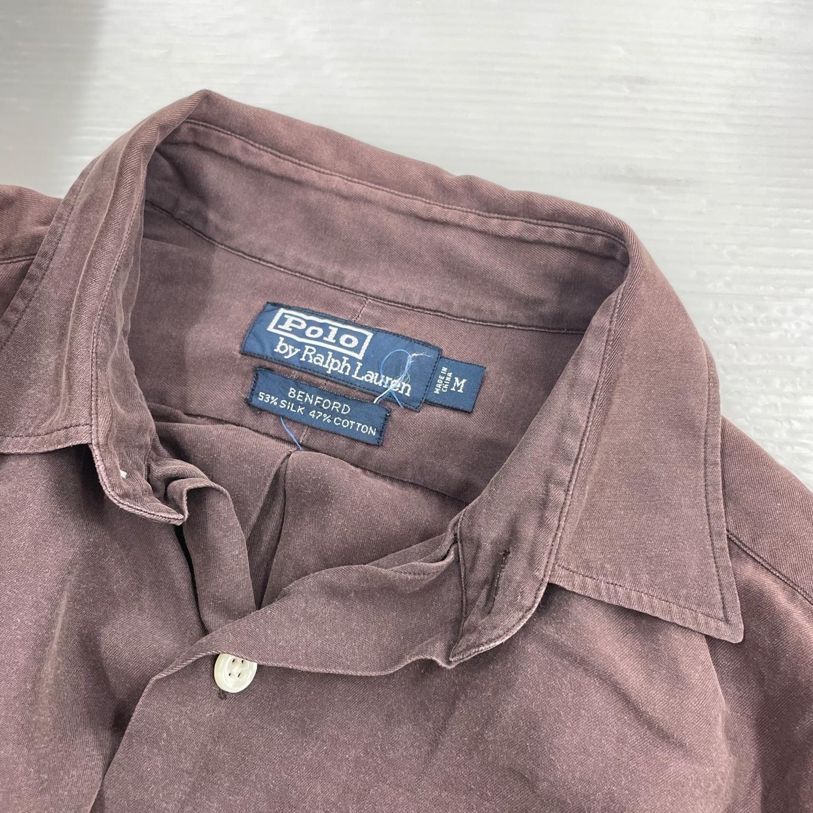 長袖シャツ 90s BENFORD シルクシャツ M BRD M ブラウン