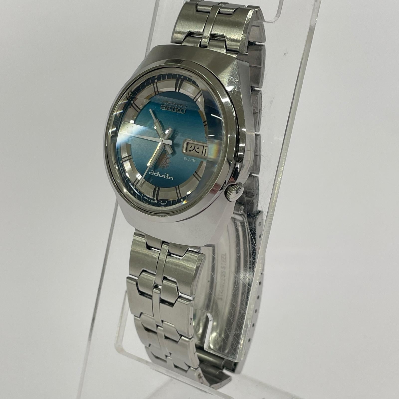 腕時計 SEIKO 7019-7250 advan カットガラス ブルーグラデーション 腕時計 AT シルバー