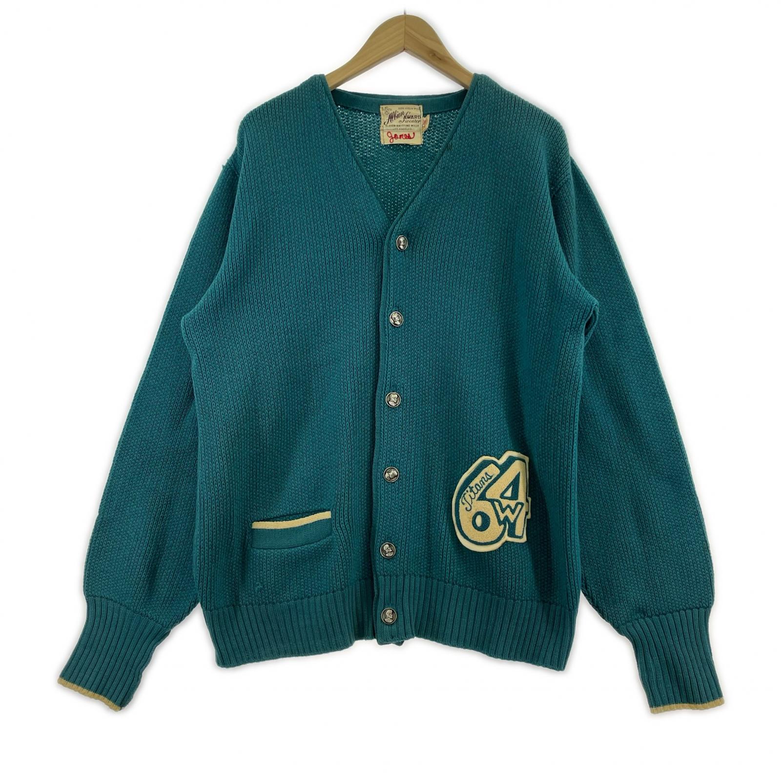 カーディガン 60s Allion Award Sweater レタードカーディガン グリーン