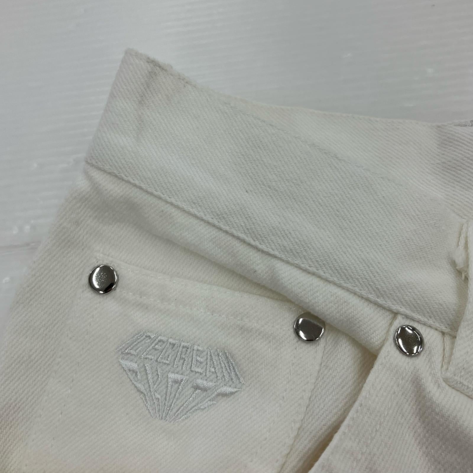 デニムパンツ ICECREAM Tapered Baggy Denim Pants Running Dog ICEJP243P007 白 （XL） ホワイト