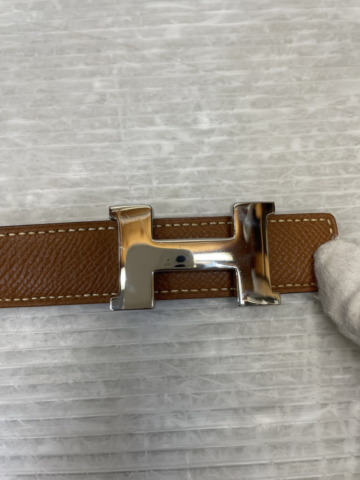HERMES ミニコンスタンス レザーナローベルト シルバー金具