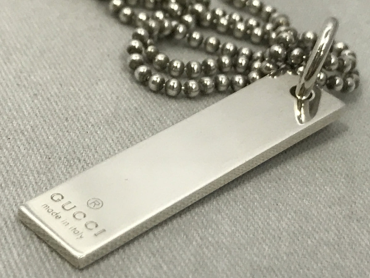 GUCCI 925 ロゴプレート/ボールチェーン ネックレス