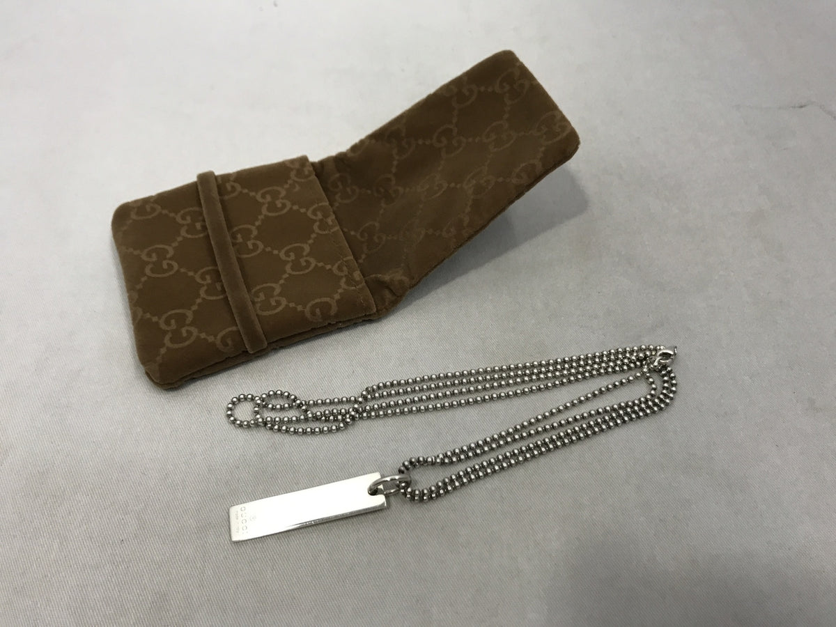 GUCCI 925 ロゴプレート/ボールチェーン ネックレス