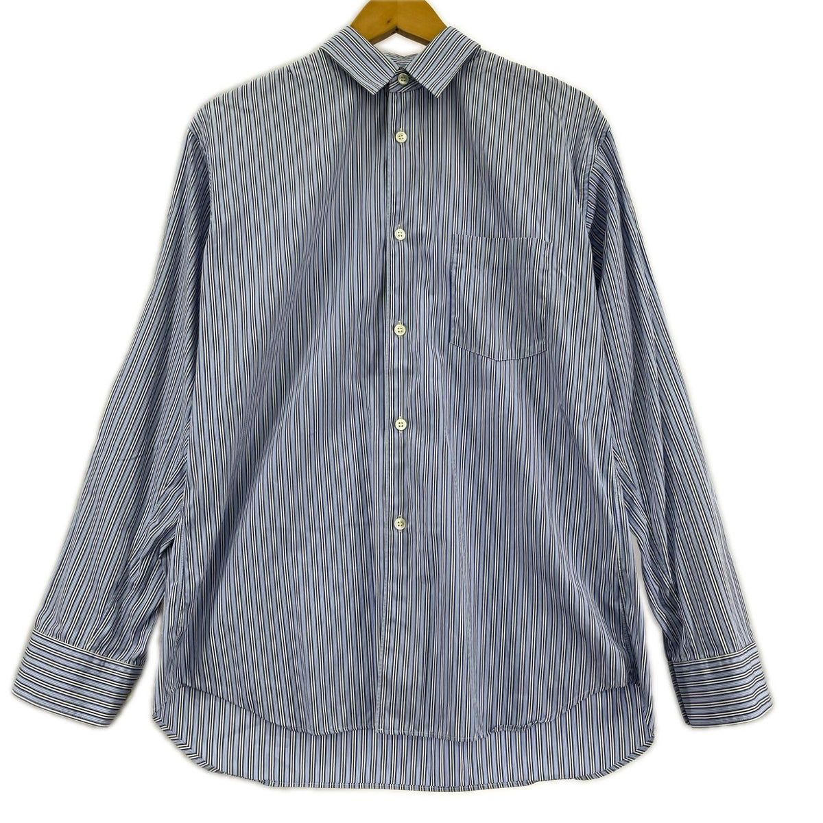 長袖シャツ SHIRTS ドッキング切替 ストライプ 青 (S) S ブルー