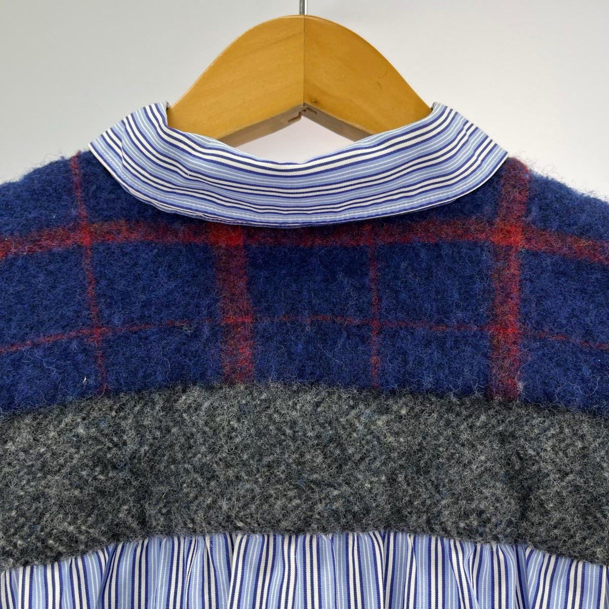 長袖シャツ SHIRTS ドッキング切替 ストライプ 青 (S) S ブルー