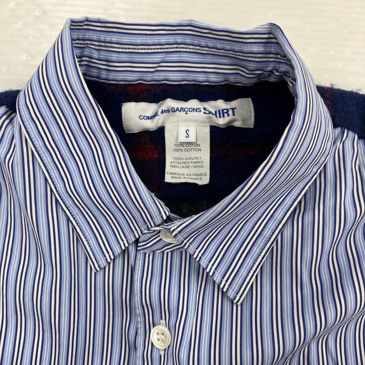 長袖シャツ SHIRTS ドッキング切替 ストライプ 青 (S) S ブルー