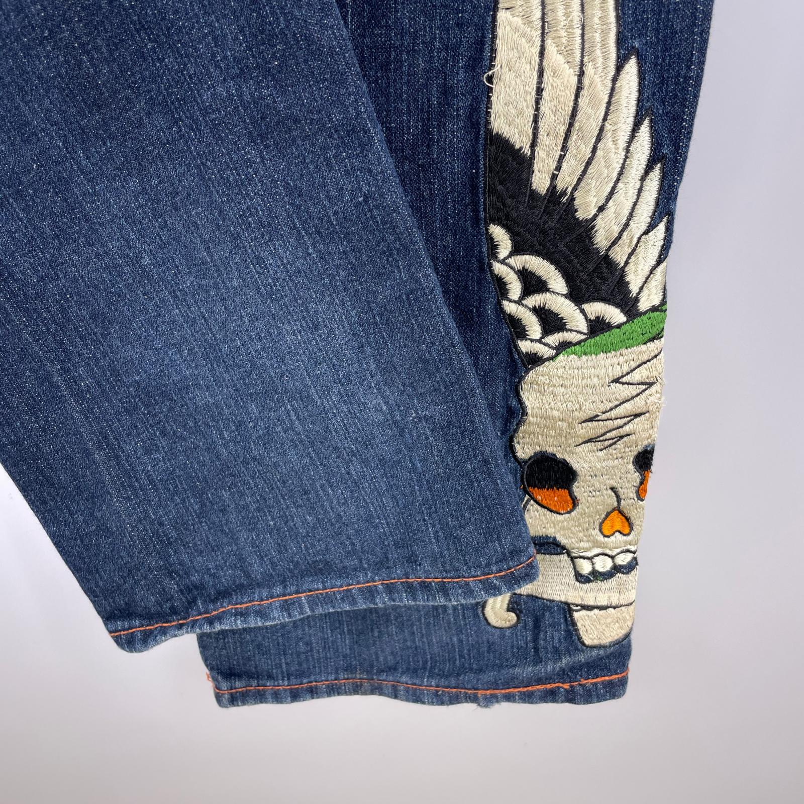デニムパンツ タトゥー 刺繍 2008 32 ネイビー