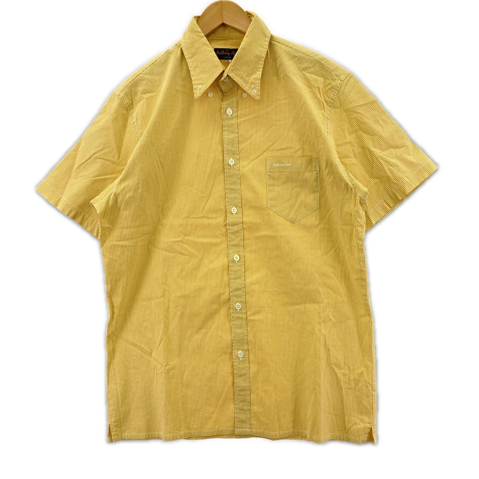 長袖シャツ A BATHING APE ギンガムチェック S/Sシャツ 黄 (XL) イエロー