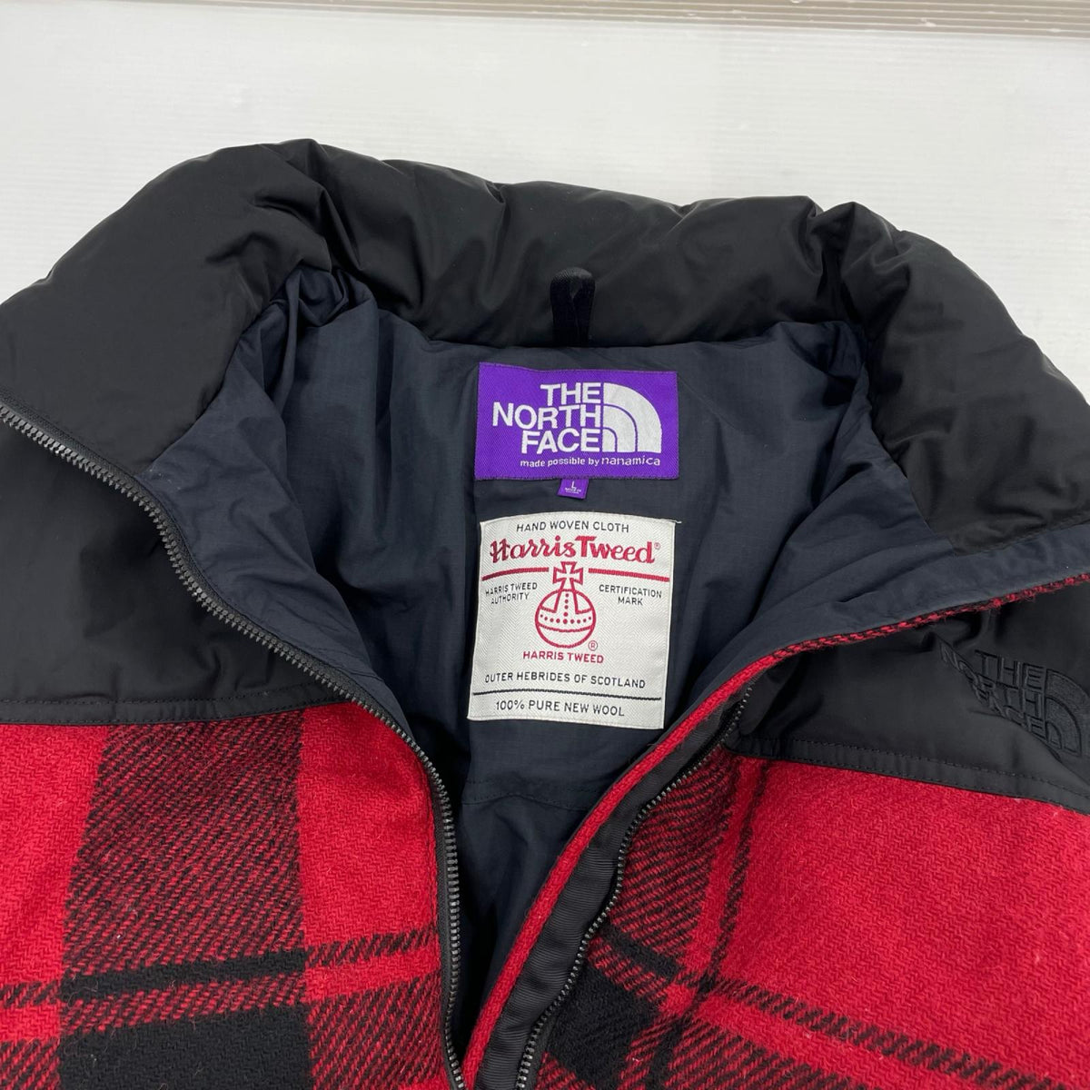 ダウンジャケット THE NORTH FACE ×NANAMICA Harris Tweed Nuptse Jacket ND2969N ﾁｪｯｸ 赤×黒 (L) L