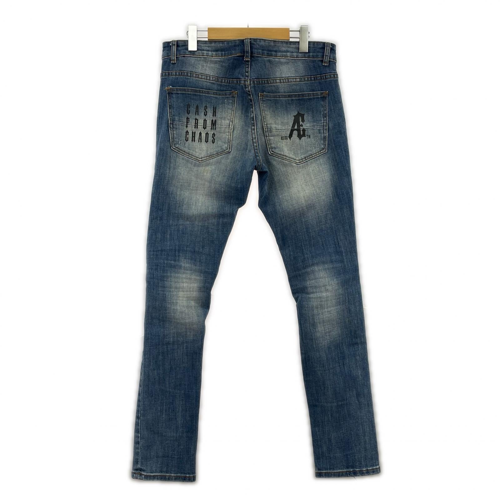 デニムパンツ aside クラッシュデニム L ブルー