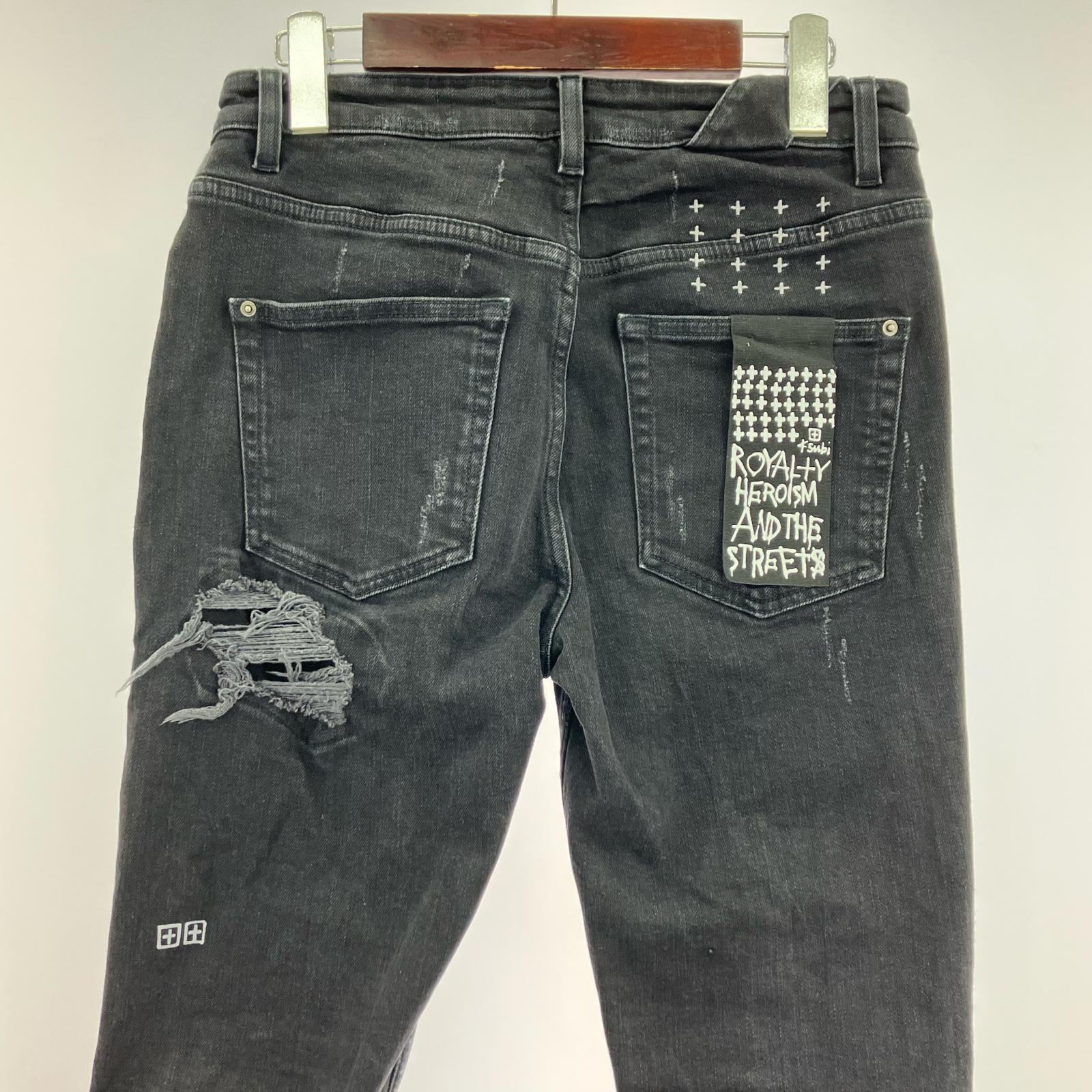 デニムパンツ ダメージ加工スニキーデニム BLK W30 30 ブラック