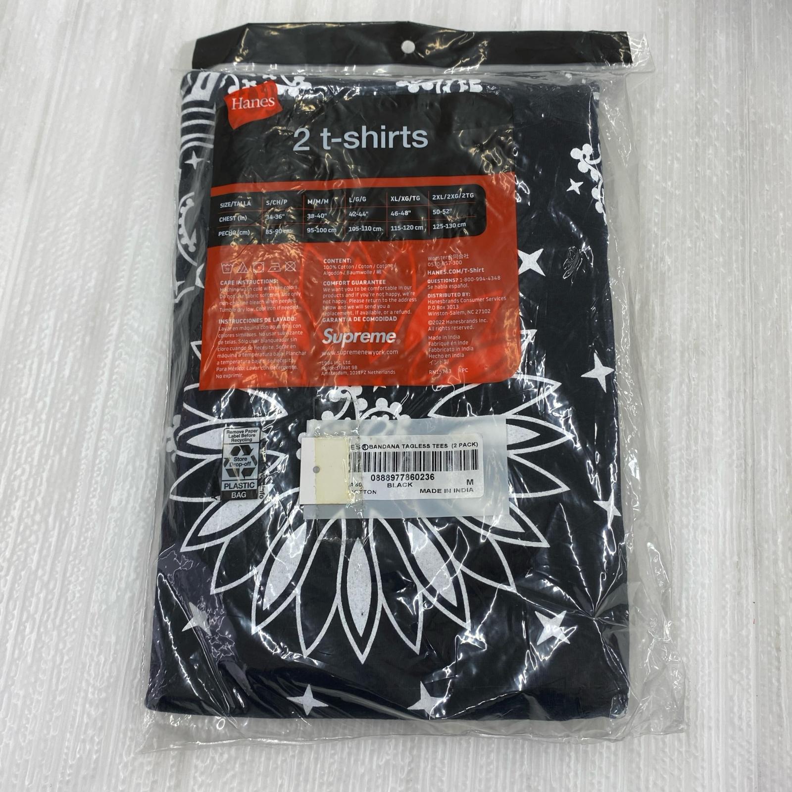 半袖Ｔシャツ HANES BANDANA TAGLESS TEES 2 PACKS 黒 (M) M ブラック