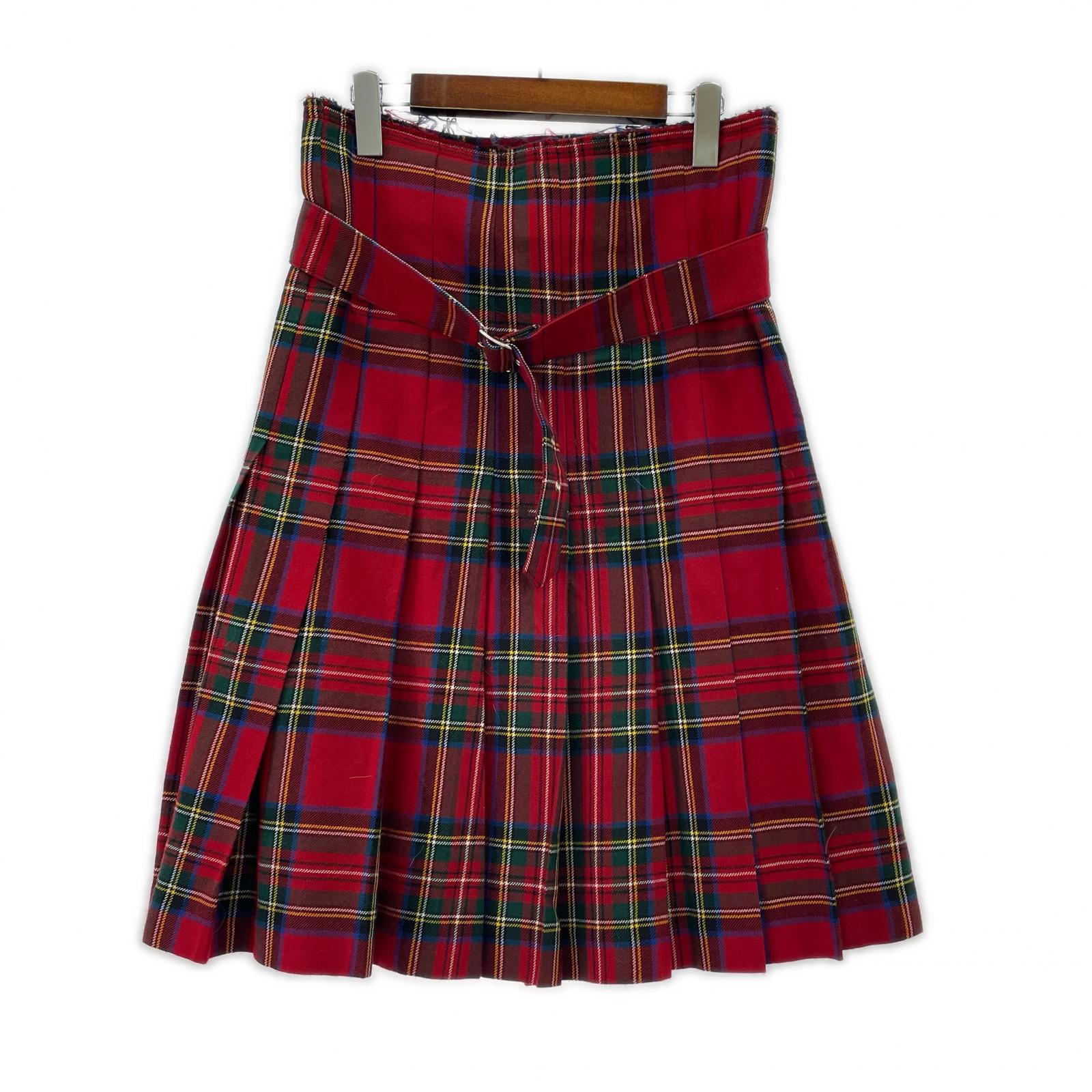 スカート wool check skirt XS レッド ブラック