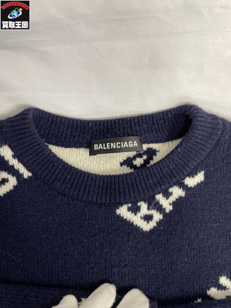 20AW ALL OVER LOGO CREWNECK/S/ネイビー