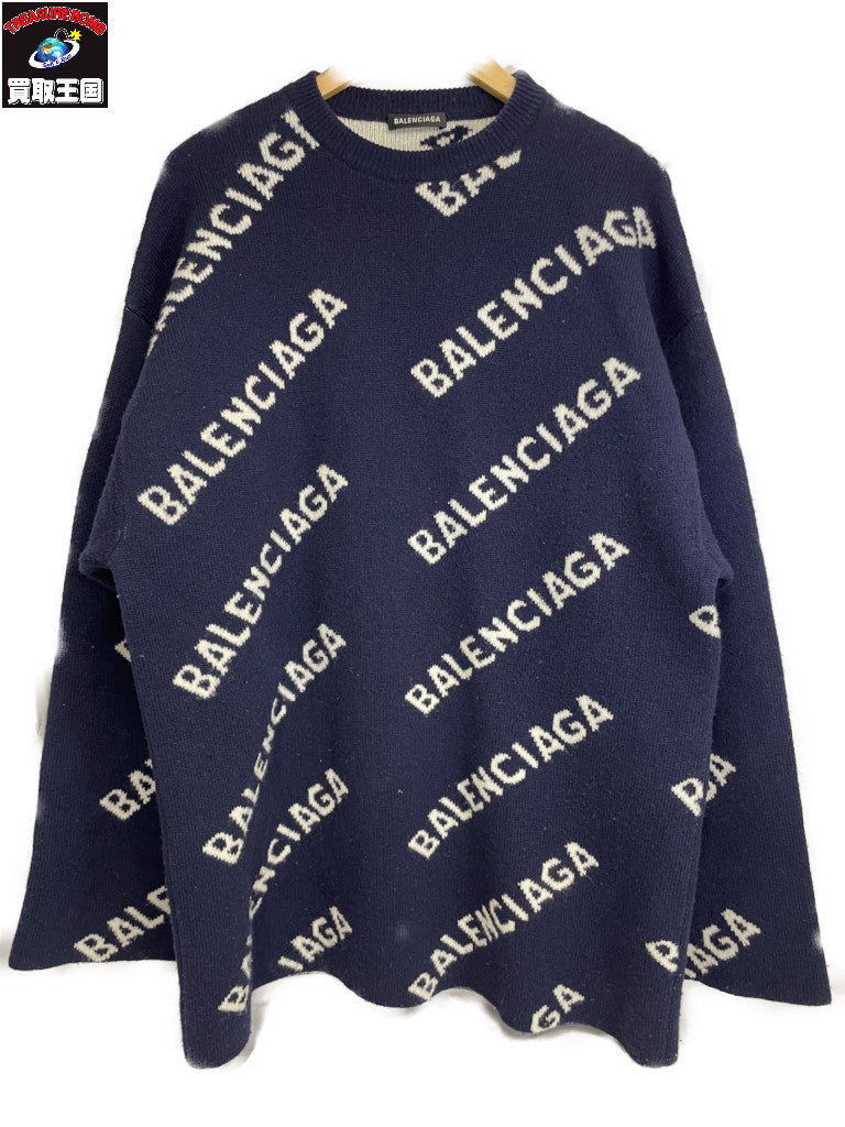 20AW ALL OVER LOGO CREWNECK/S/ネイビー
