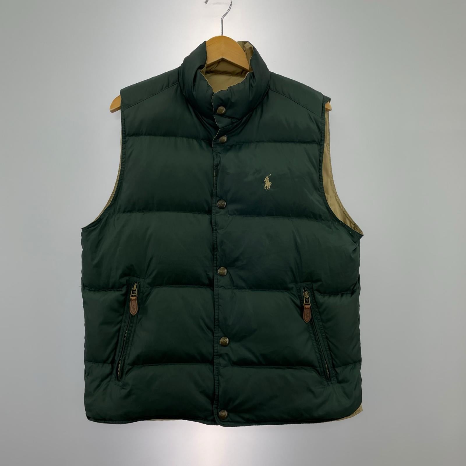 ダウンベスト 90ｓ　グリーン×ベージュ　M M