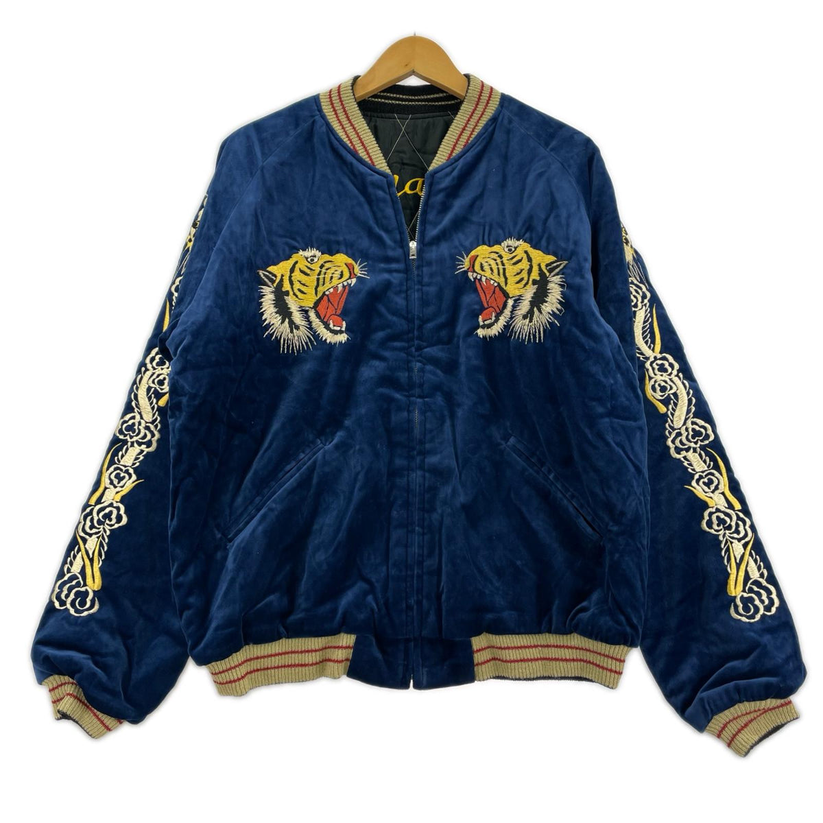 ブルゾン 別珍 ｷﾙﾃｨﾝｸﾞ ｽｶｼﾞｬﾝ ﾘﾊﾞｰｼﾌﾞﾙ 鷹 虎 黒青 (XL) L