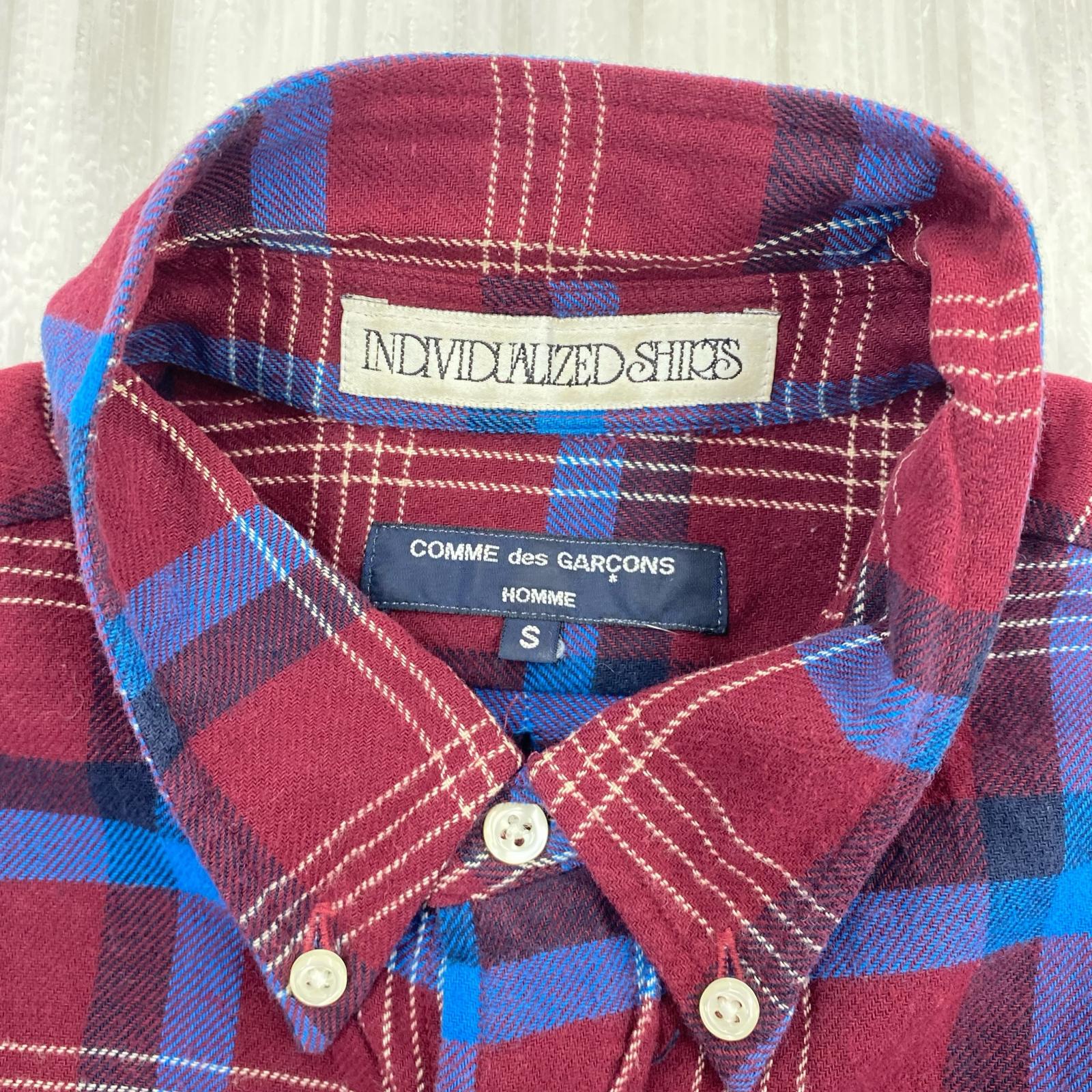 長袖シャツ COMME des GARCONS×INDIVIDUALIZEDSHIRT バックプリント チェックシャツ S 赤系 S