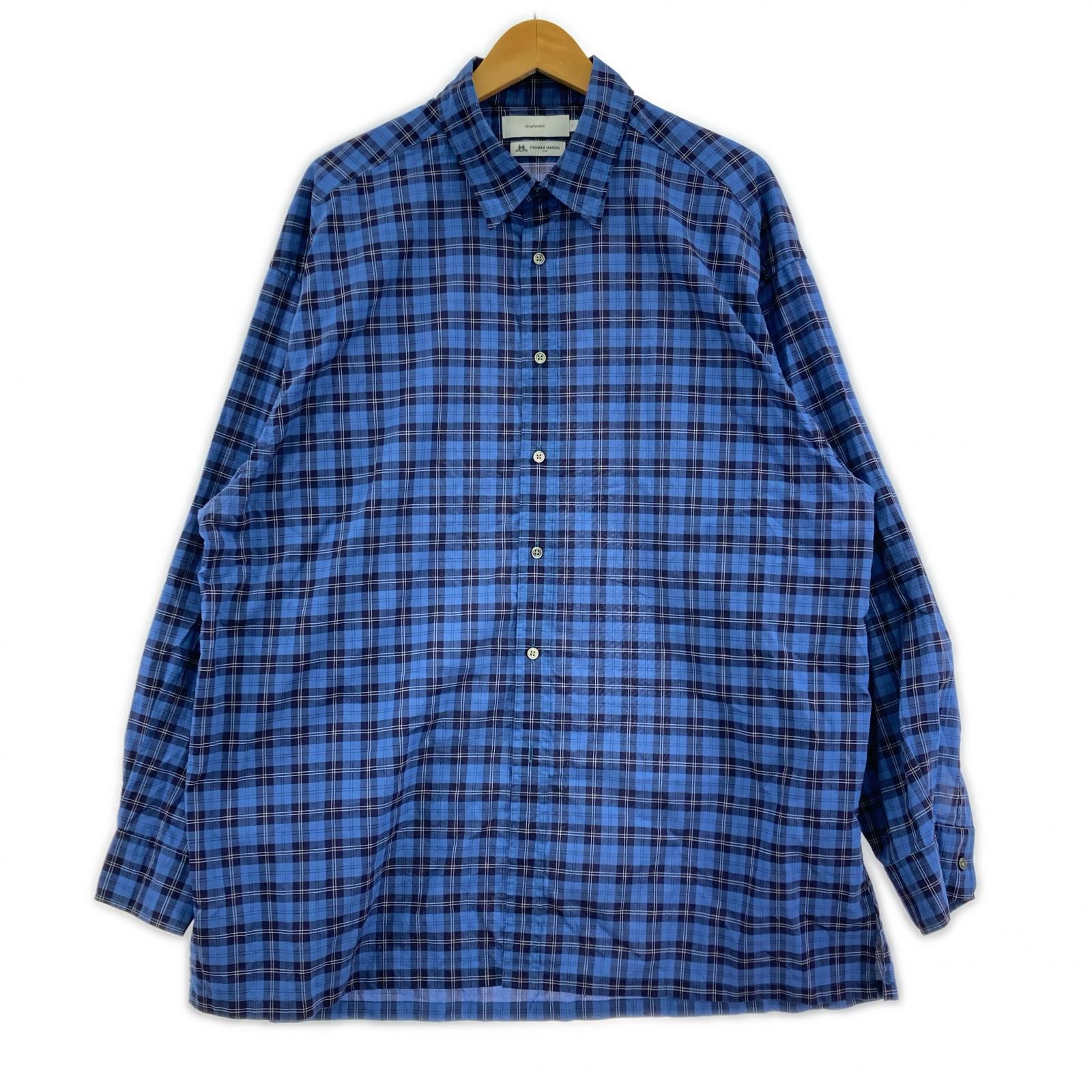 長袖シャツ THOMAS MAISON生地 チェックシャツ フリー ブルー
