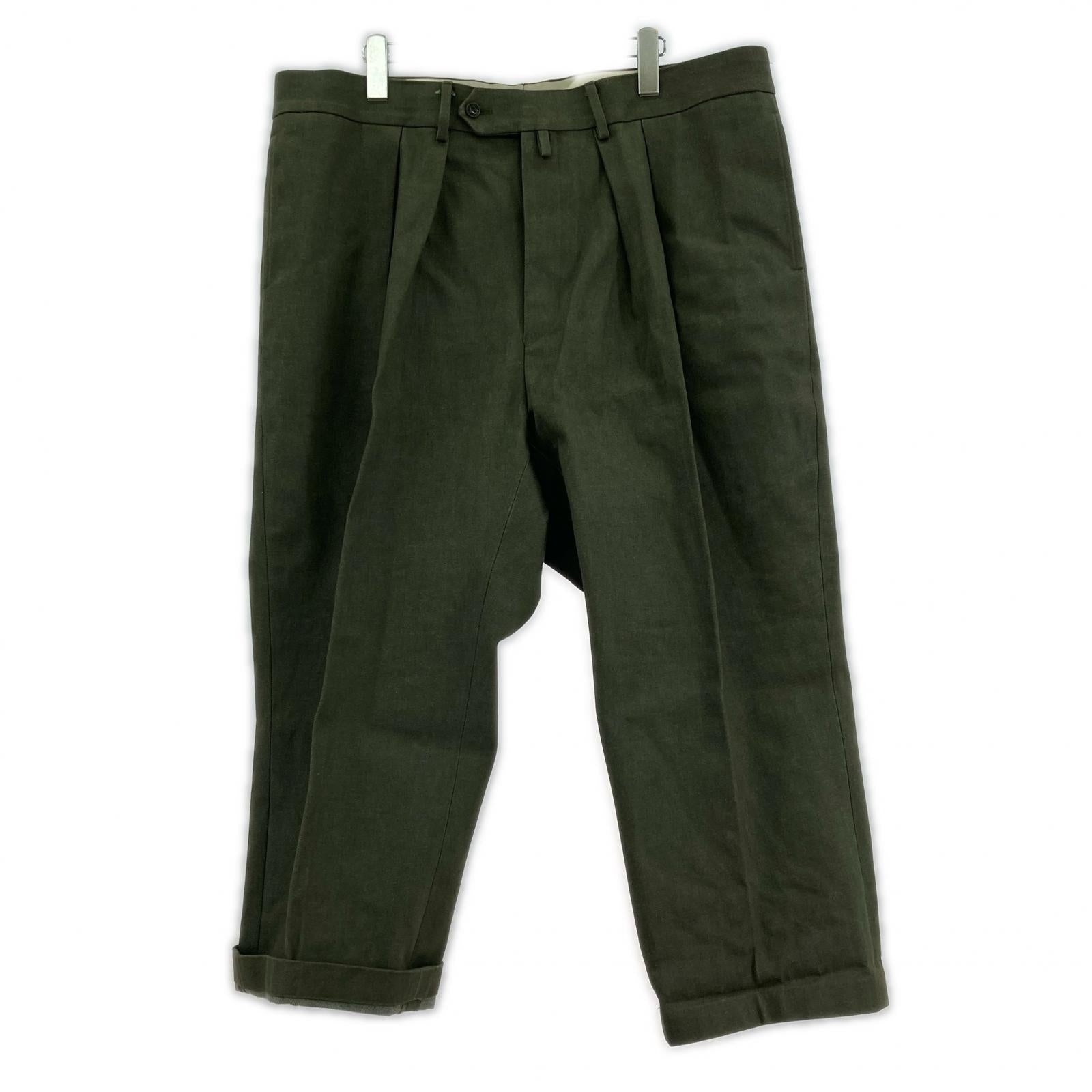 デニムパンツ オリーブグリーン ２タック デニムトラウザーパンツ カーキ