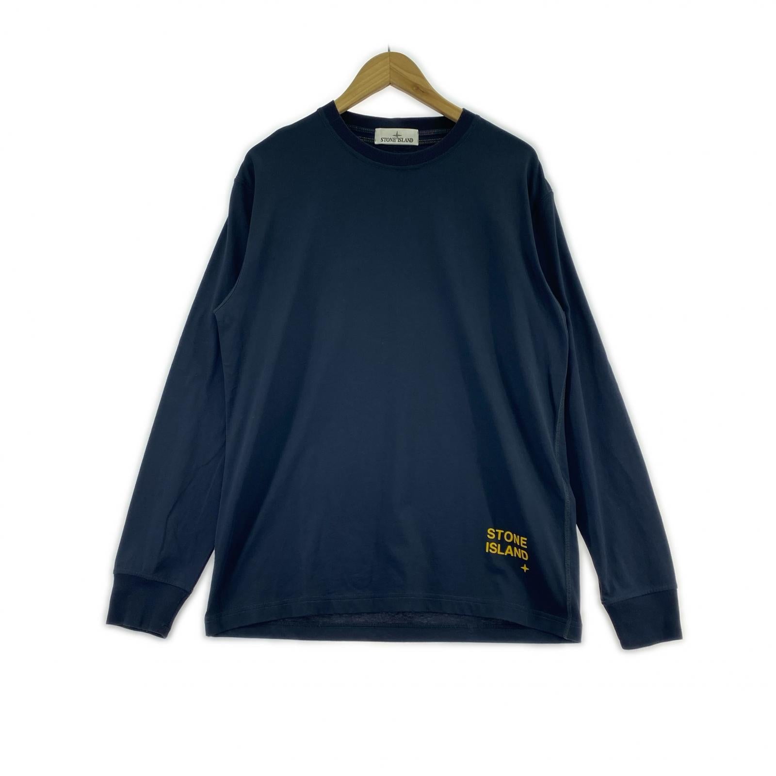 長袖Ｔシャツ STONE ISLAND 裾ロゴ デザインステッチL/S Tee M ネイビー